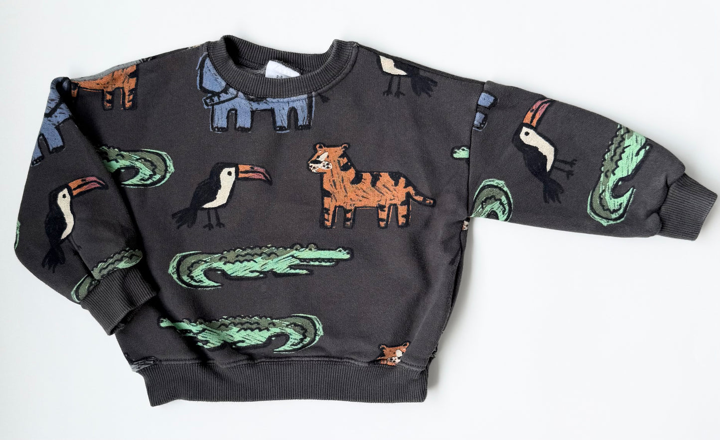 Zara Dark Grey Jungle Animals Crewneck Sweater (2-3 Years)