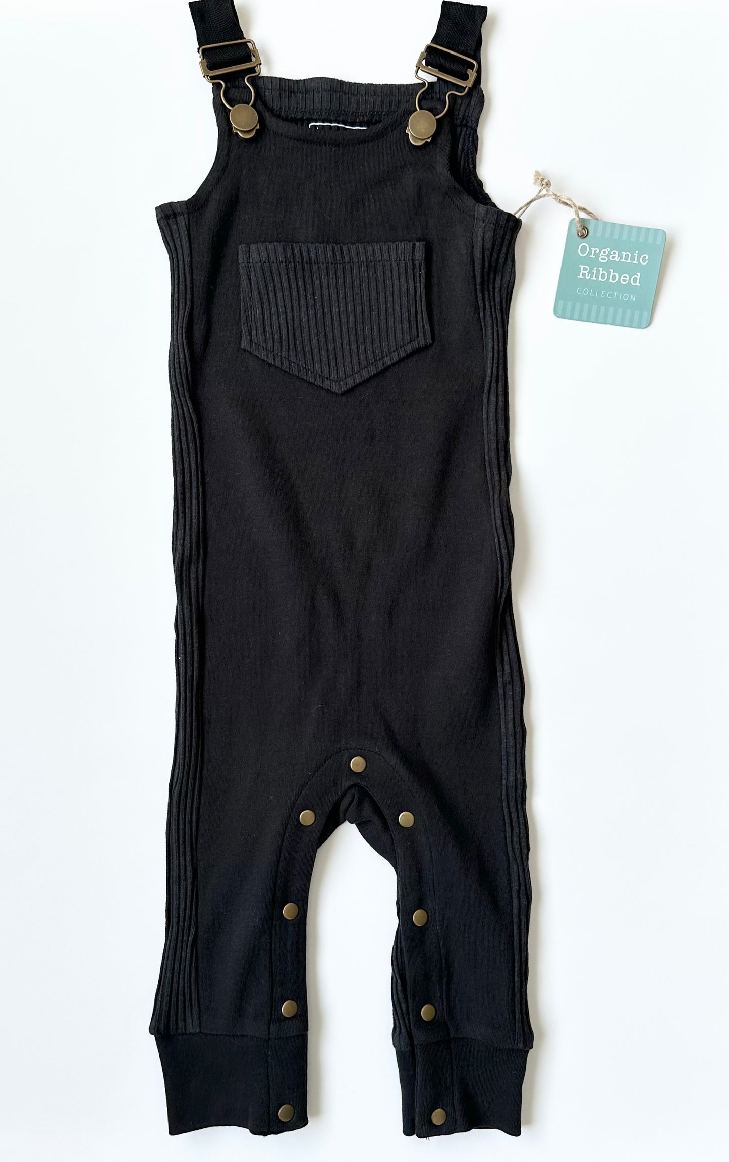 L’oved Baby Black Ribbed Fabric Overalls - New (12-18 Months)