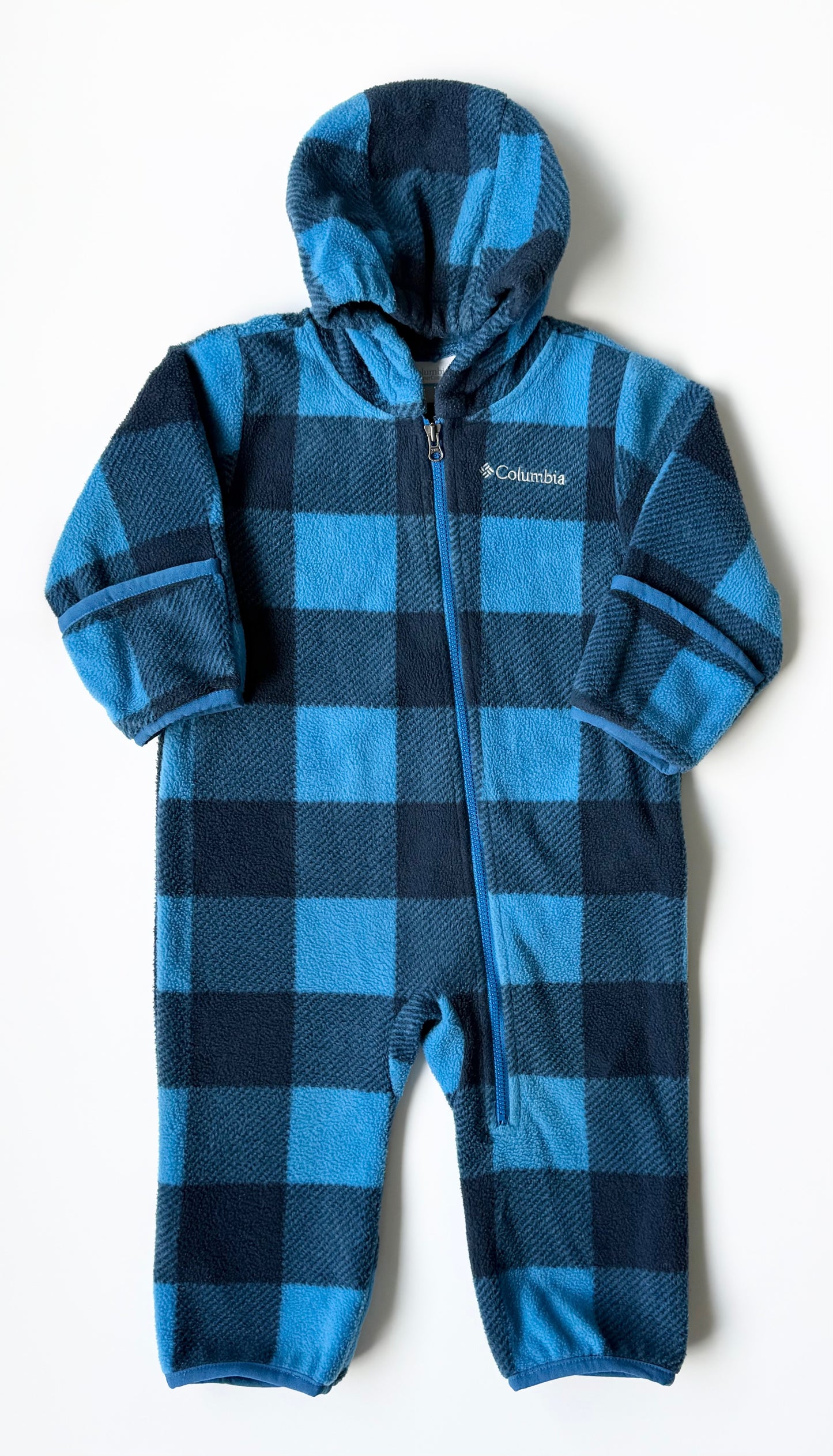 Columbia Blue Plaid Fleece Bunting Suit (6-12 Months)