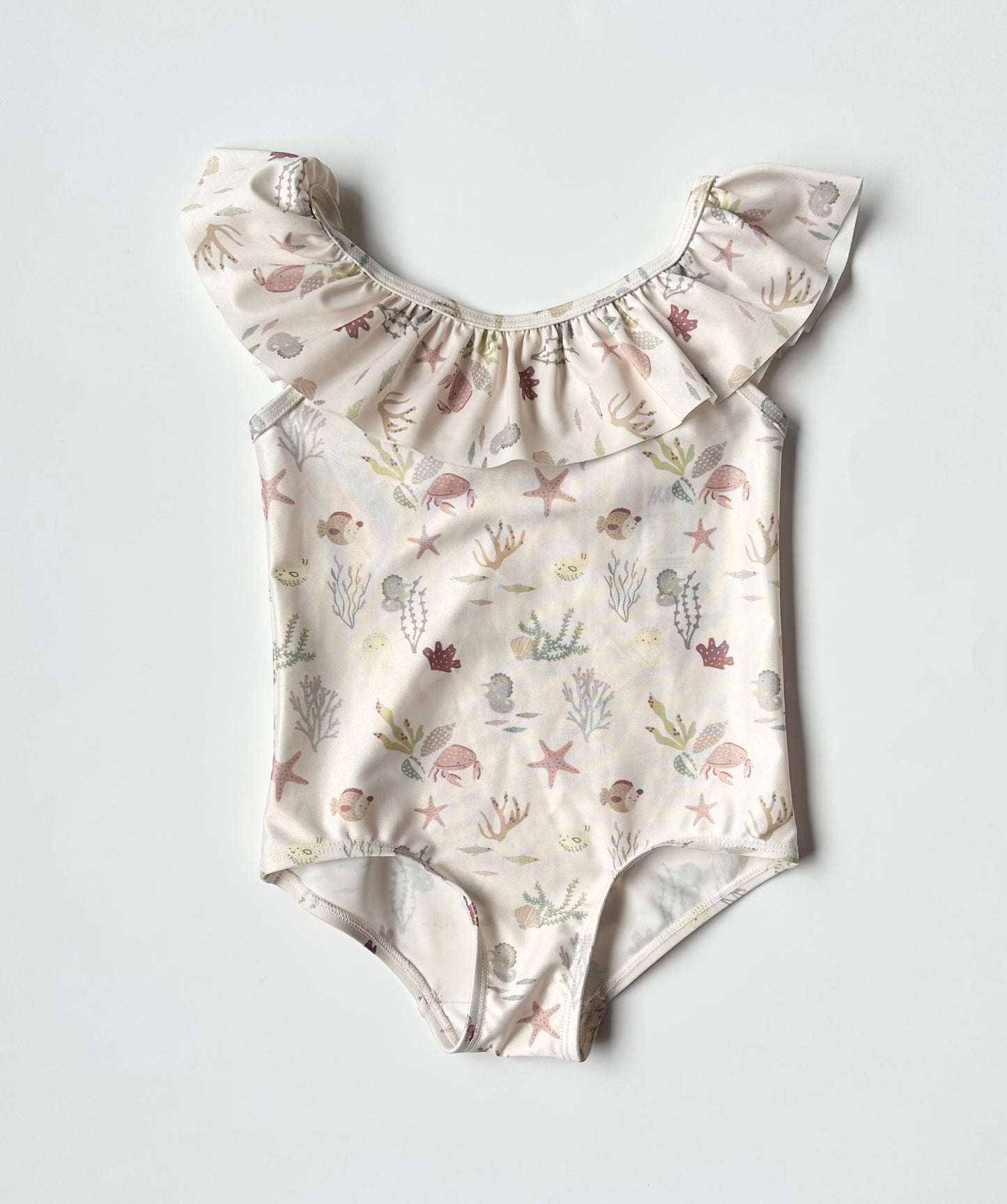 H&M White Under the Sea Ruffle Collar One Piece Swimsuit (18-24 Months)