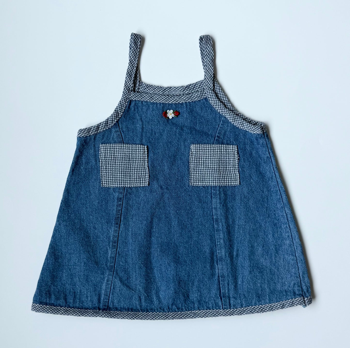 Handmade Jean Gingham Detailed Tank Dress (6-12 Months)