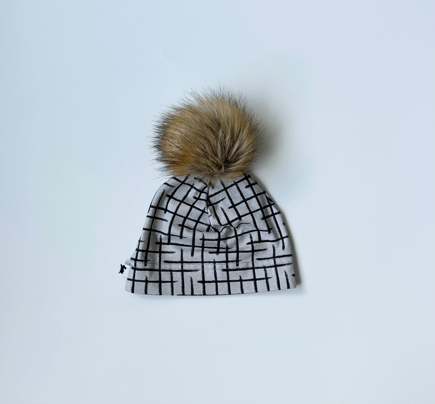 Little & Lively Grey & Black Lines Pom Pom Beanie (0-6 Months)