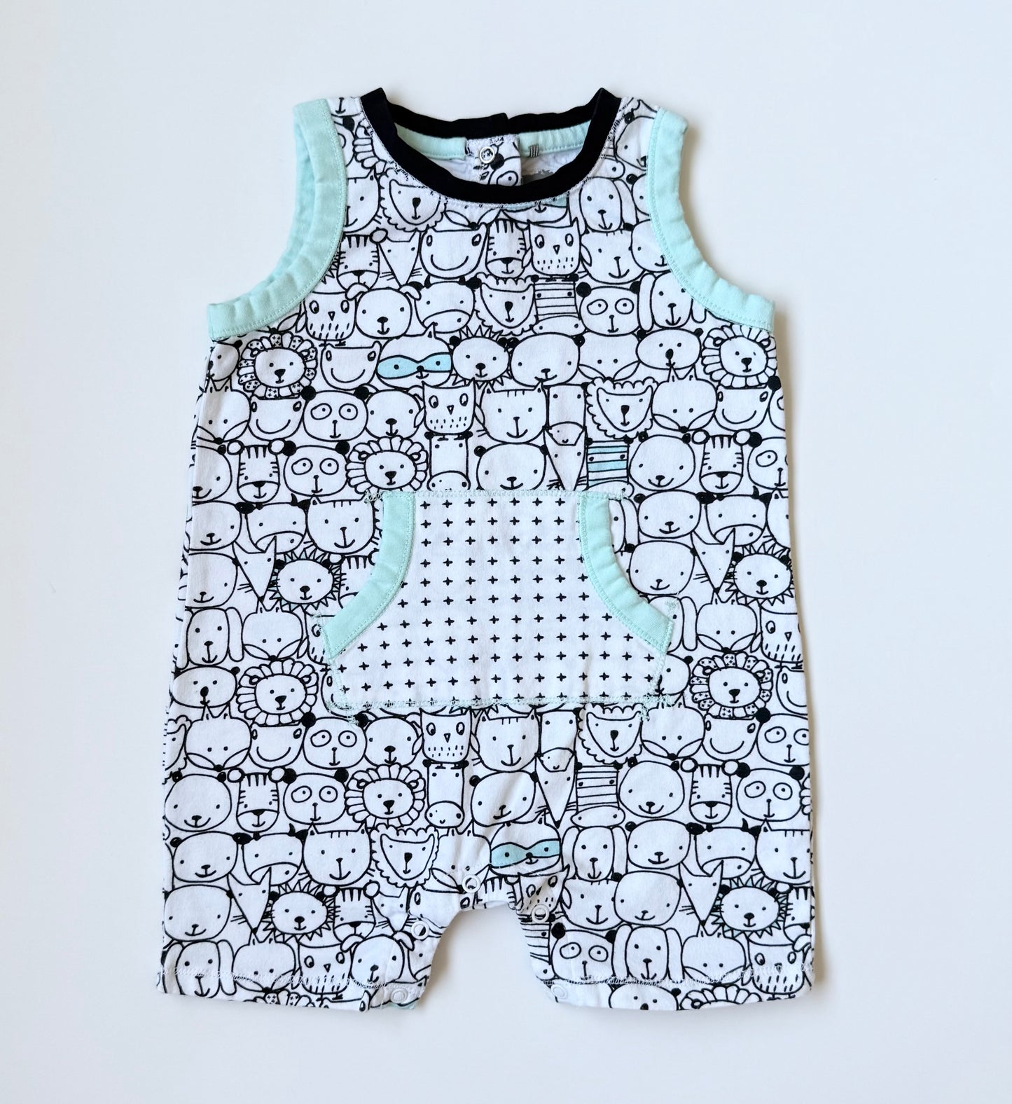 Deux Par Deux White & Turquoise Animal Shorty Rompers (24 Months)