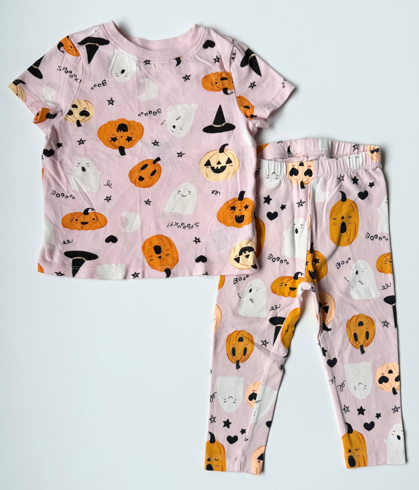Old Navy Pink Halloween Pumpkins & Ghosts Two Piece PJ Set (18-24 Months)