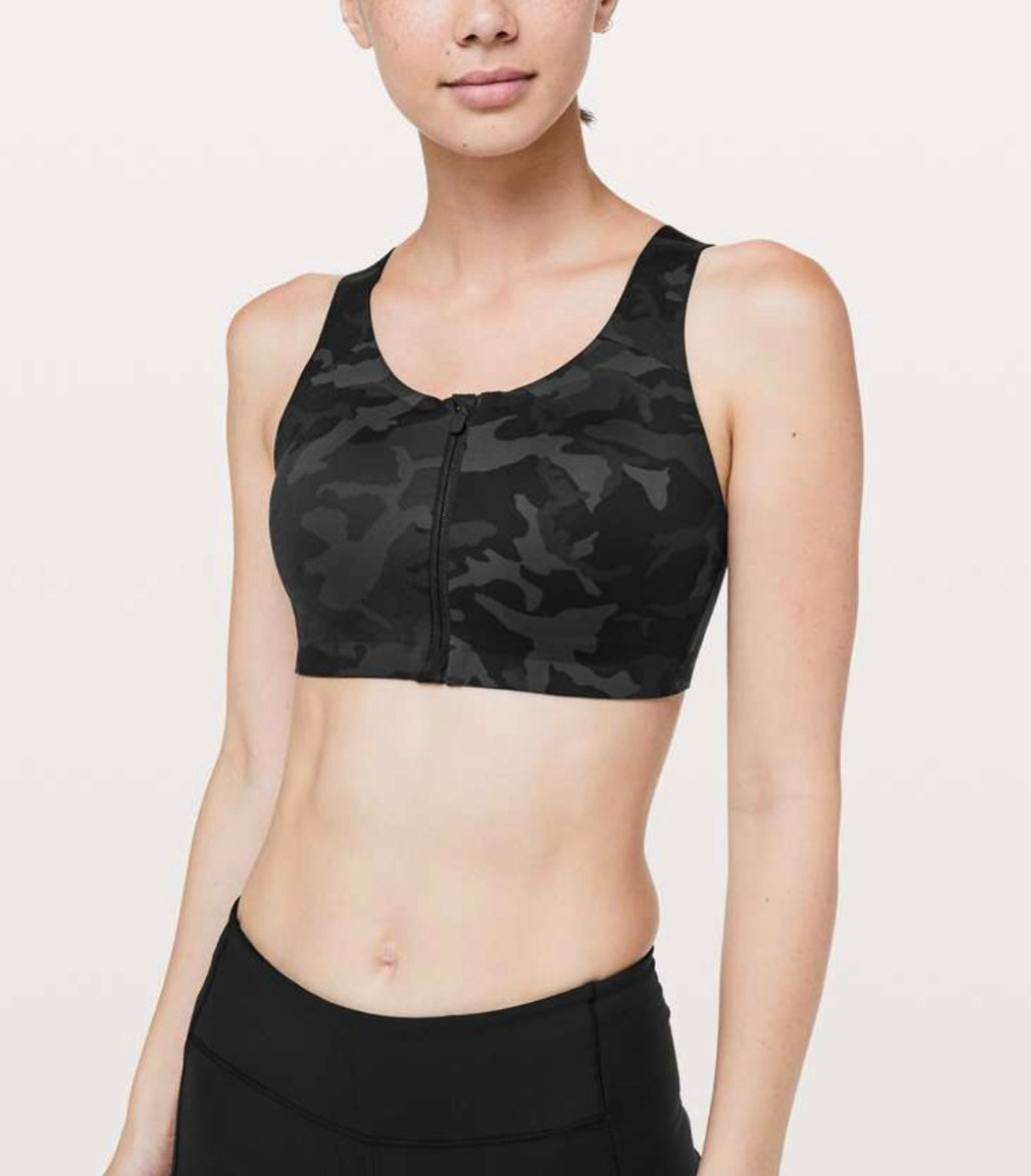 Women’s Lululemon Enlite Bra Zip Front in Incognito Multi Grey Camo (32D)