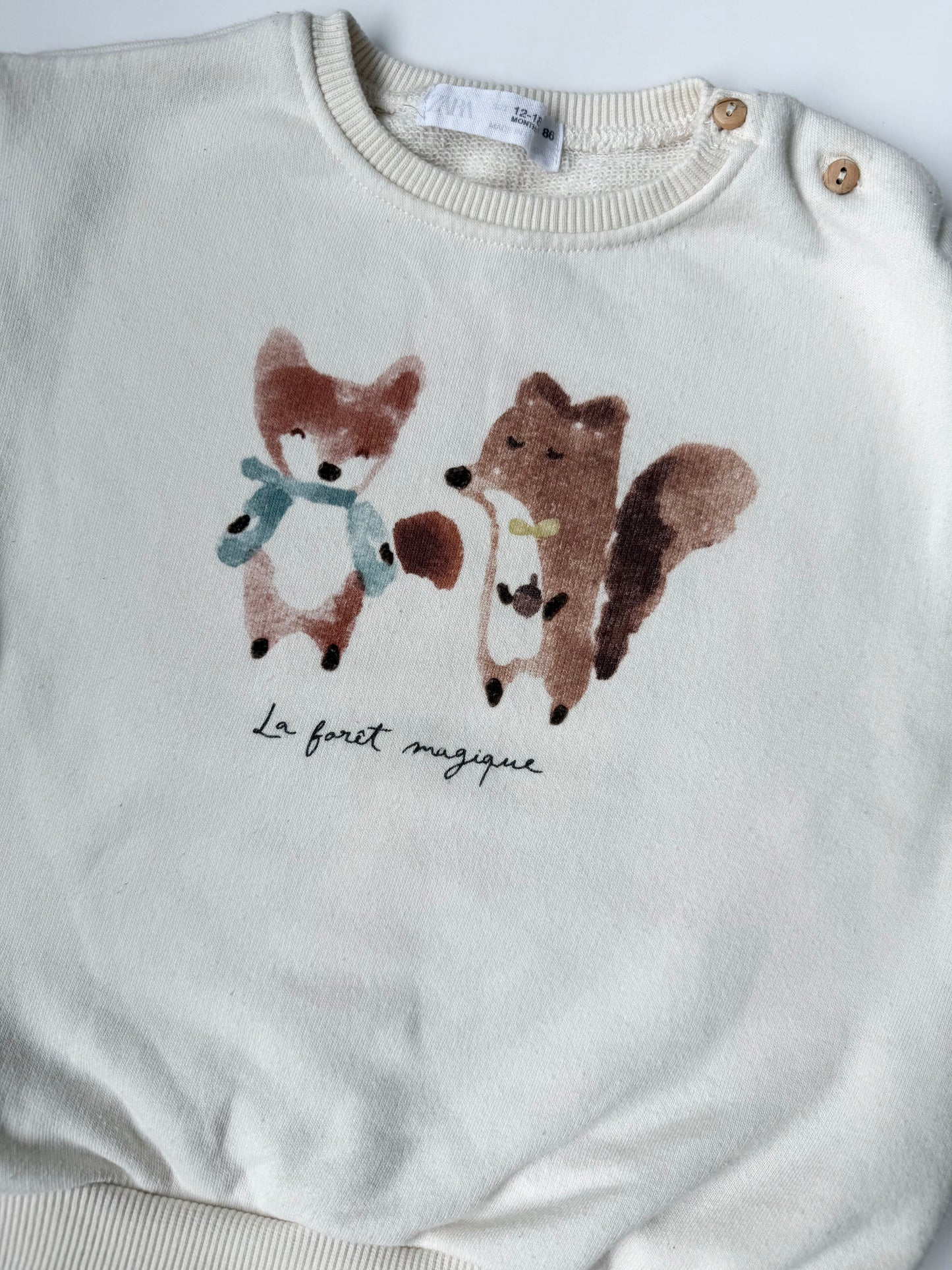 Zara Off White Foxes “La Foret Magique” Crewneck Sweater (12-18 Months)