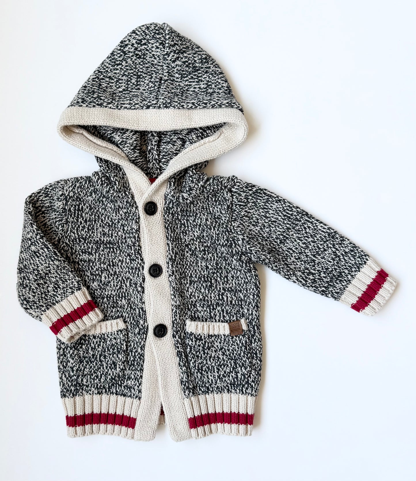 Genuine Roots Cabin Grey & Candy Stripped Hooded Cardigan (3-6 Months)