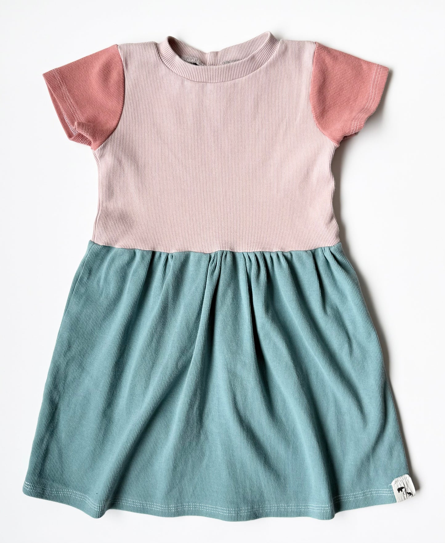 Bear & Roo Blue & Pink Color Blocking Ribbed Short Sleeve Dress (5T)