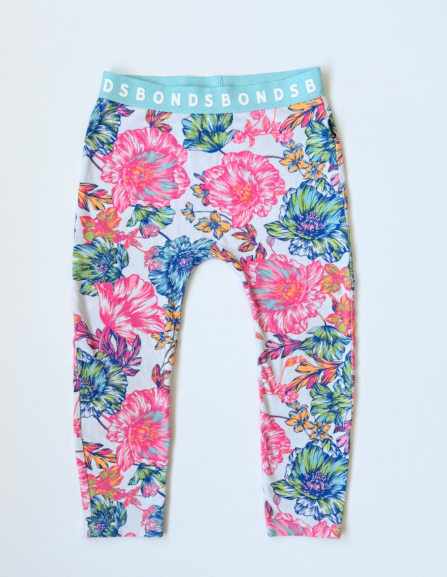 Bonds White & Neon Floral Leggings (3T)