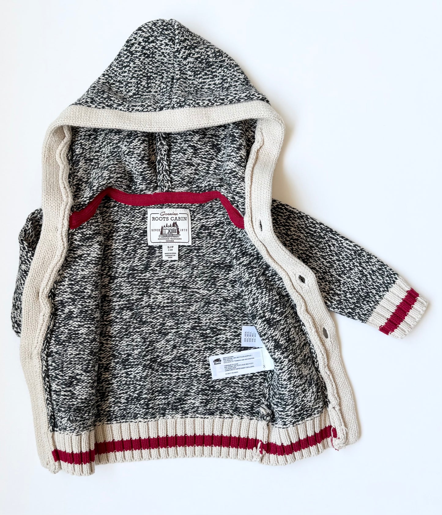 Genuine Roots Cabin Grey & Candy Stripped Hooded Cardigan (3-6 Months)