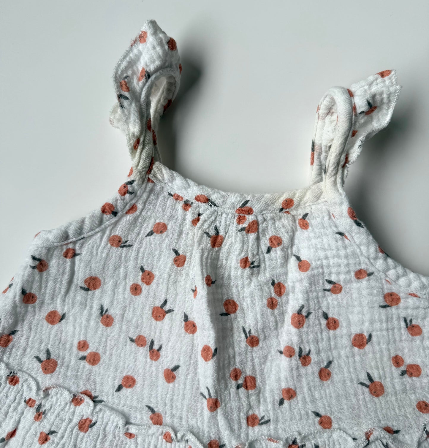 Rabbit & Bear White & Peaches Muslin Tank Tiered Dress (24 Months)