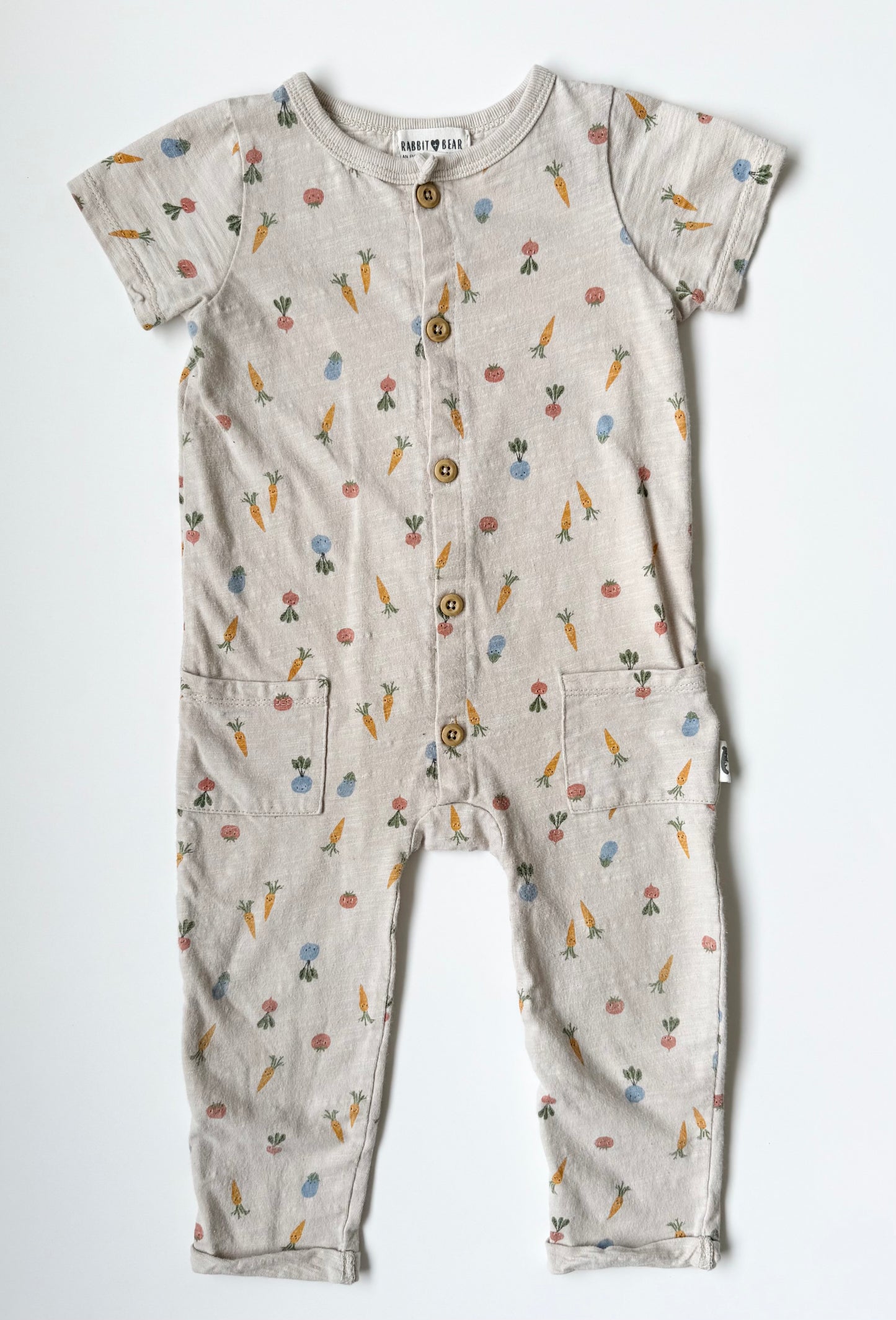 Rabbit + Bear Beige Veggies T-Shirt Romper (18 Months)