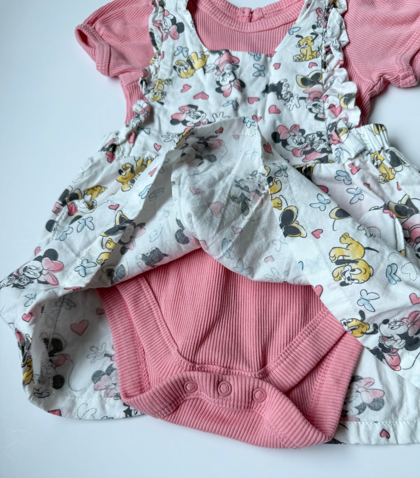 Disney Baby Pink Ribbed Bodysuit & White Minnie Mouse Skirtall (6-9 Months)