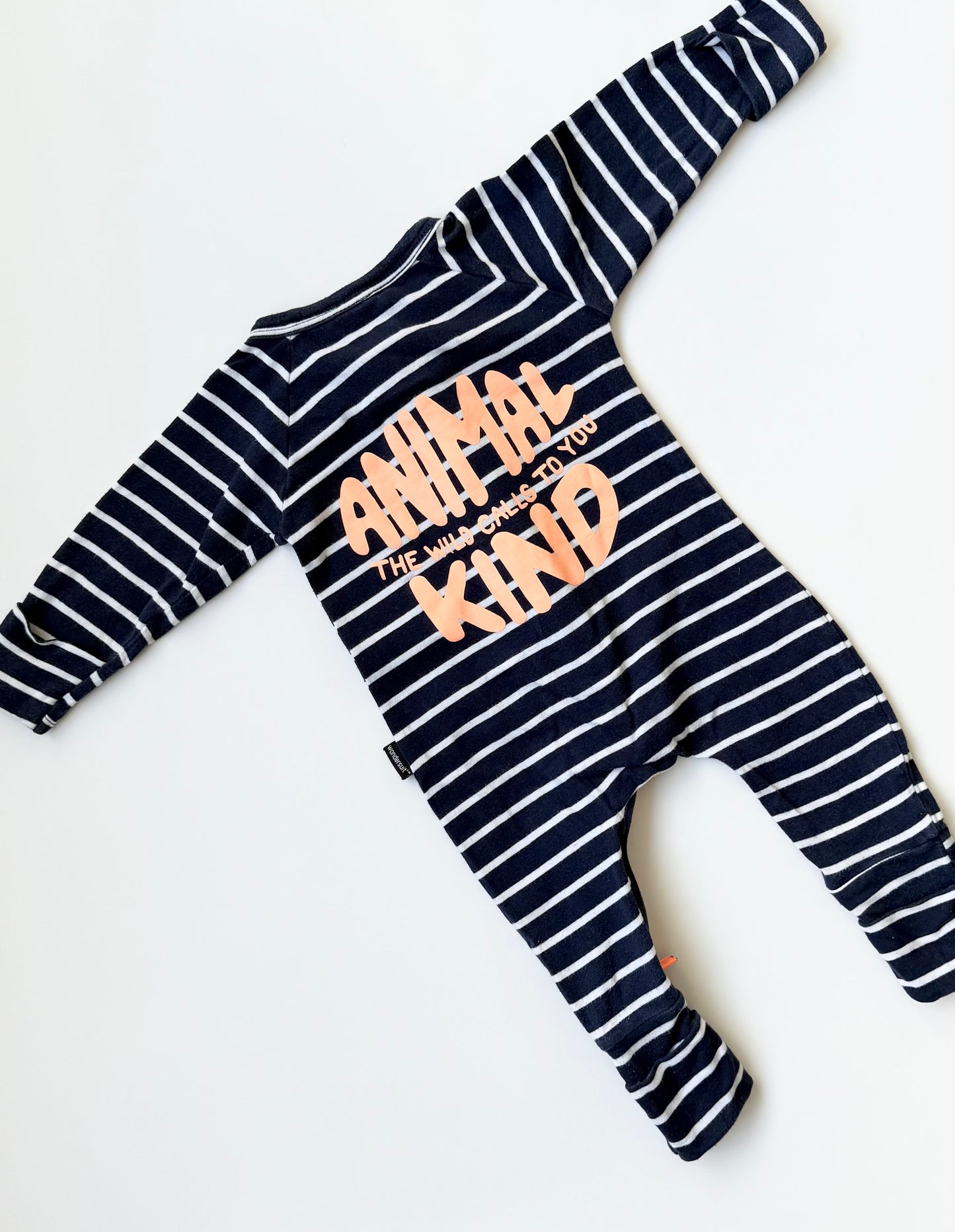 Bonds Wondersuit Blue & White Stripped Panda Sleeper Romper (0-3 Months)