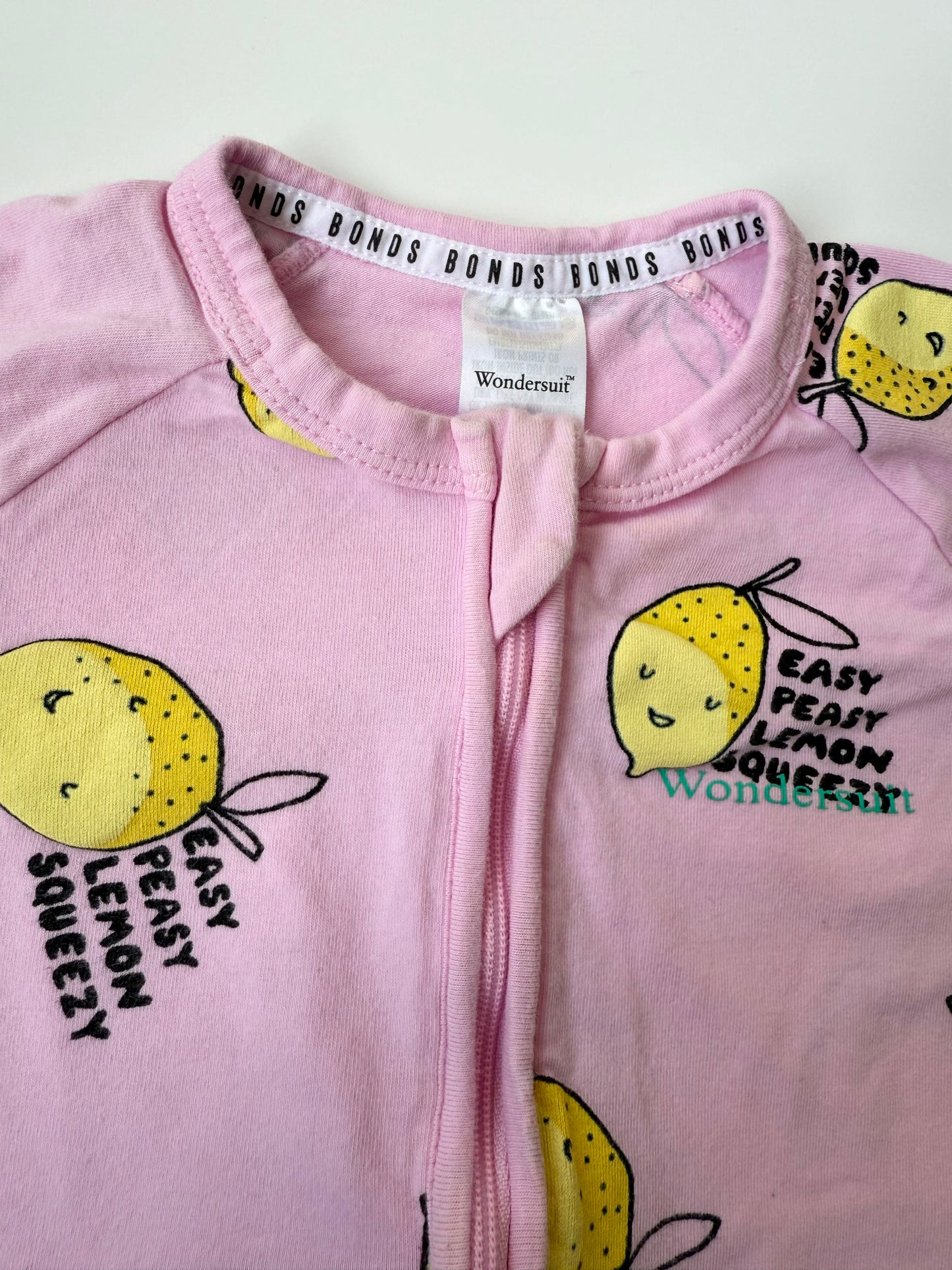Bonds Wondersuit Pink Easy Peasy Lemon Squeezy Shorty Romper (6-12 Months)