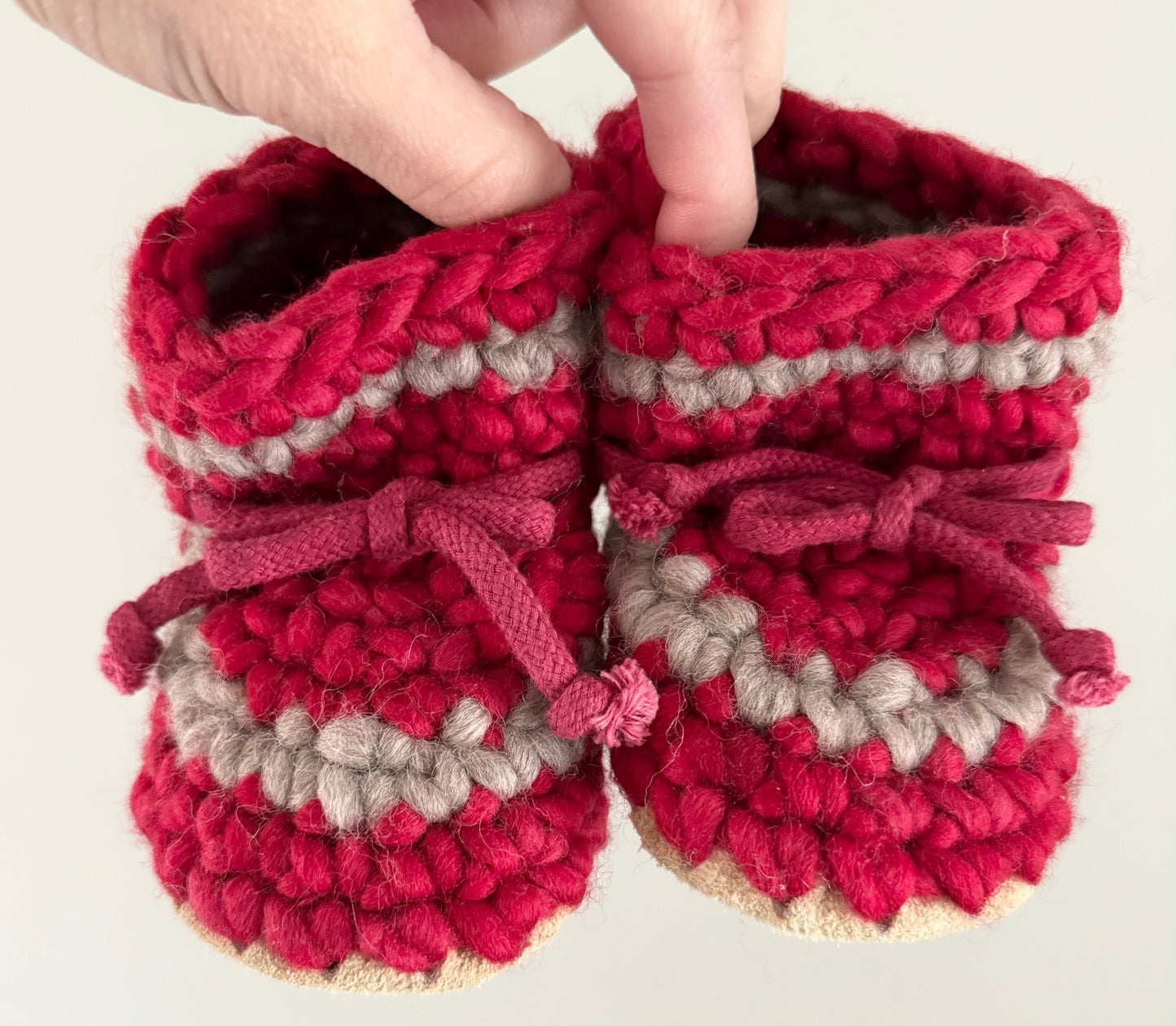 Knit Red & Grey Booties (3)