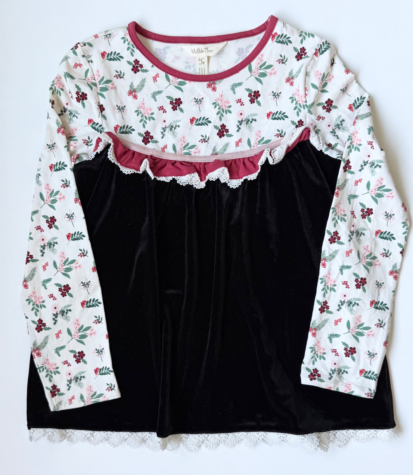 Matilda Jane Christmas Holly Black Velvet Top/Dress (8 Years)