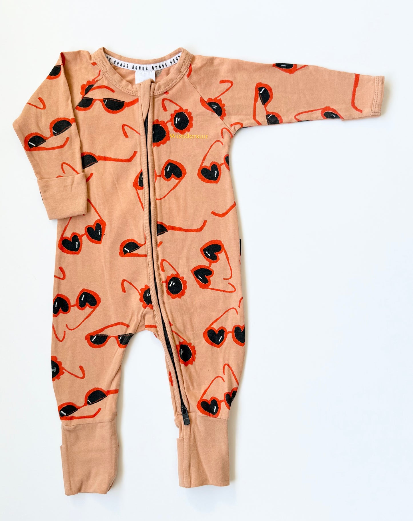 Bonds Wondersuit Orange & Heart Sunglasses Sleeper Romper (0-3 Months)