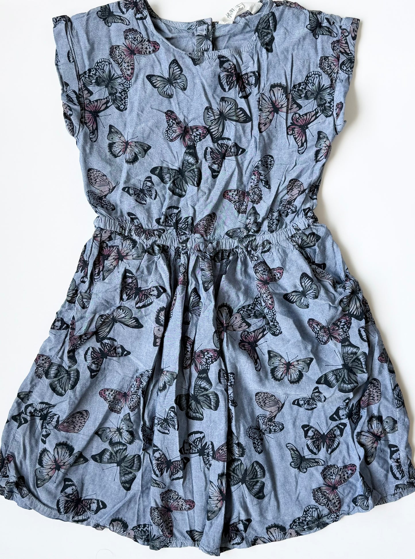 H&M Blue Butterflies Short Sleeve Flowy Dress (7-8 Years)