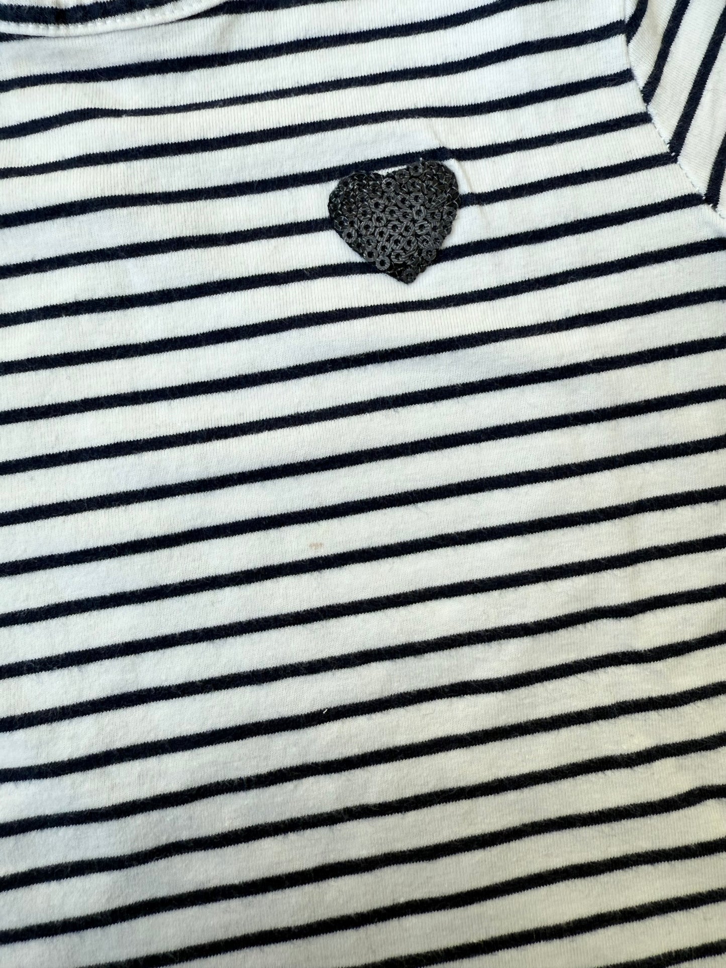 Zara Blue & White Stripped & Sparkle Heart T-Shirt (3-4 Years)