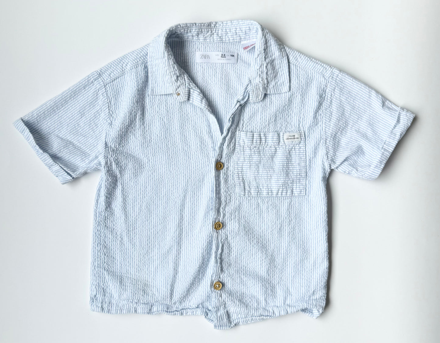 Zara Blue & White Striped Light Collared Short Sleeve Button Up (3-4 Years)