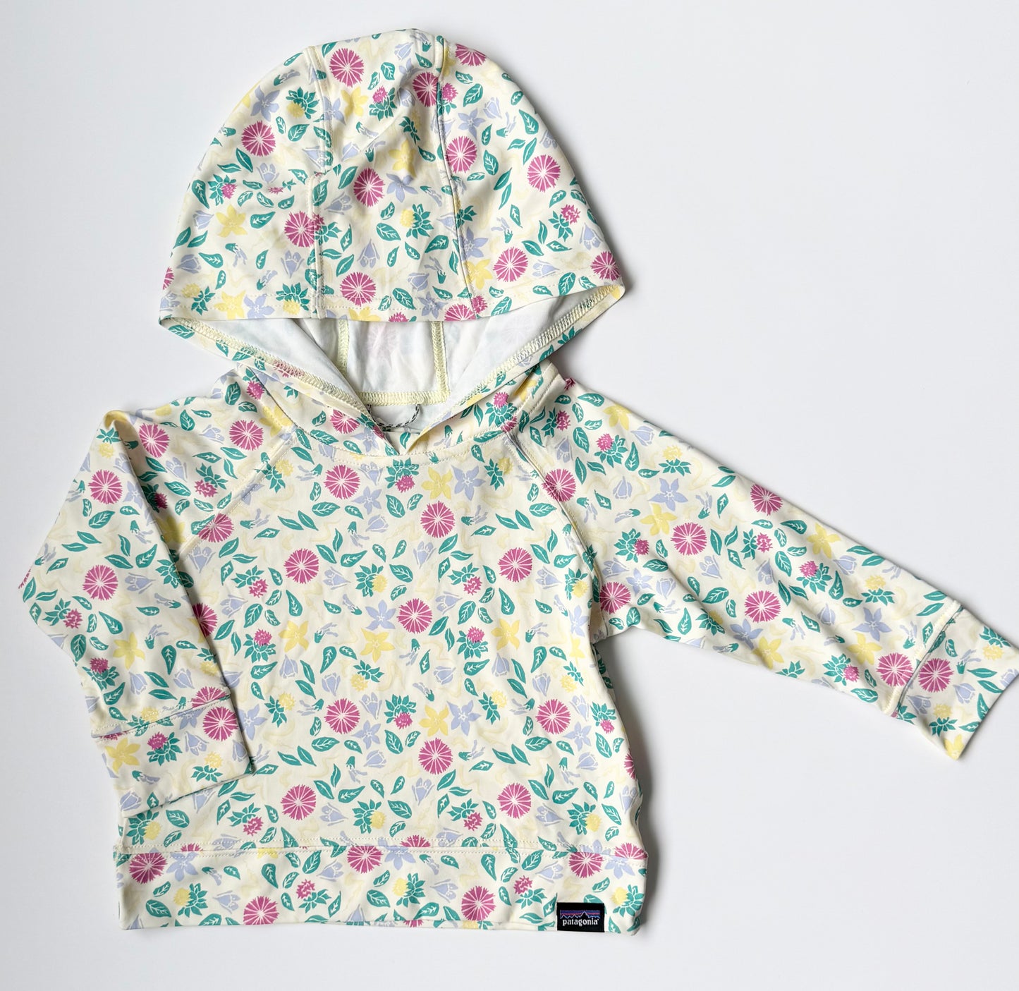 Patagonia Capilene Cool Daily Yellow Floral Hooded Long Sleeve (6-12 Months)