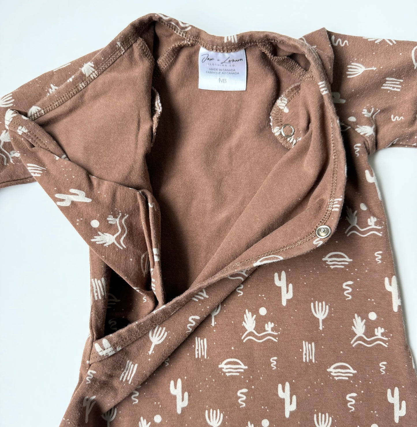 Jax & Lennon Brown Cactus Kimono Knotted Gown (Newborn)