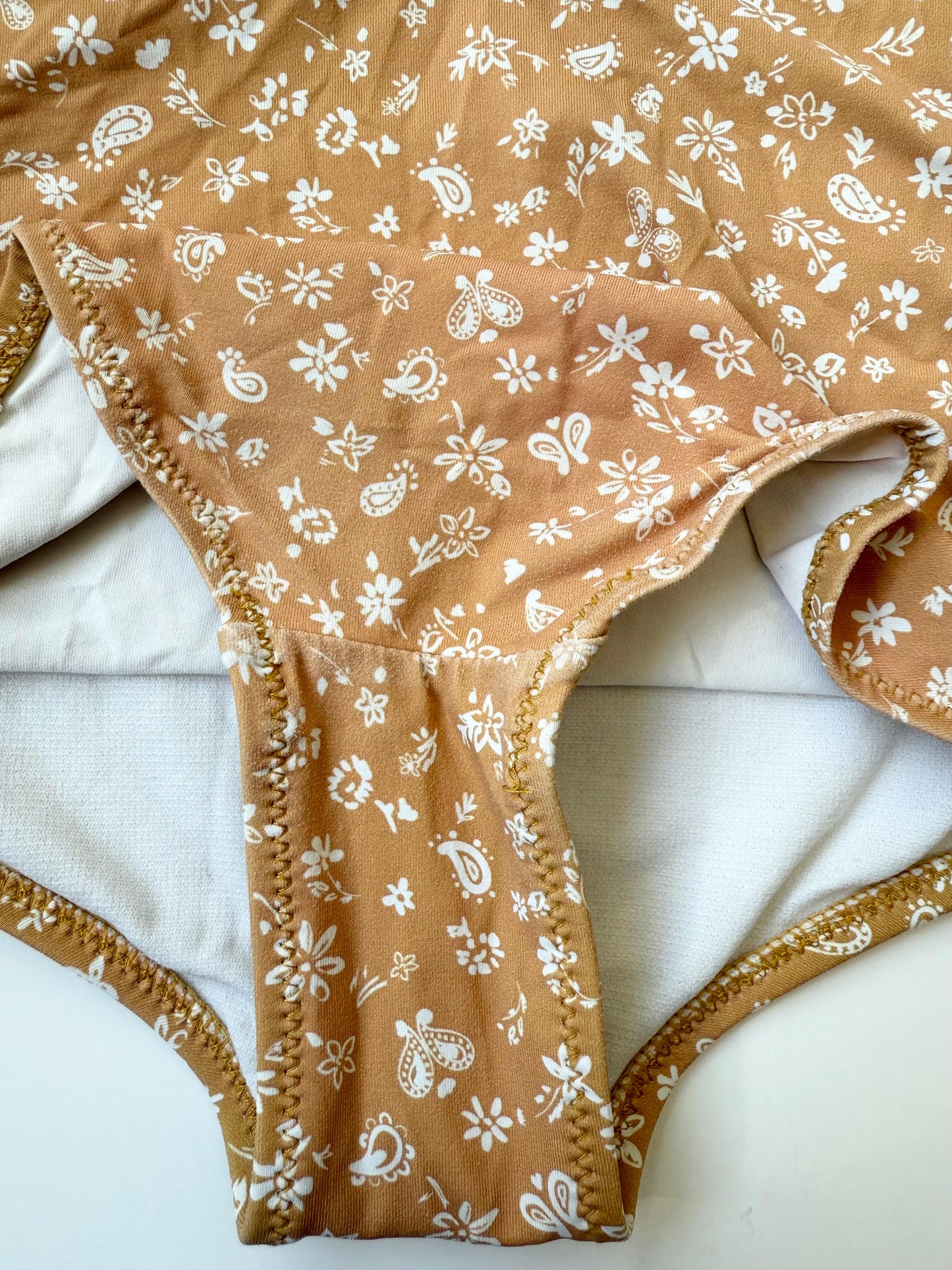 Zara Light Brown & Dainty White Florals Ruffle Collar One Piece Swimsuit (4-5 Years)