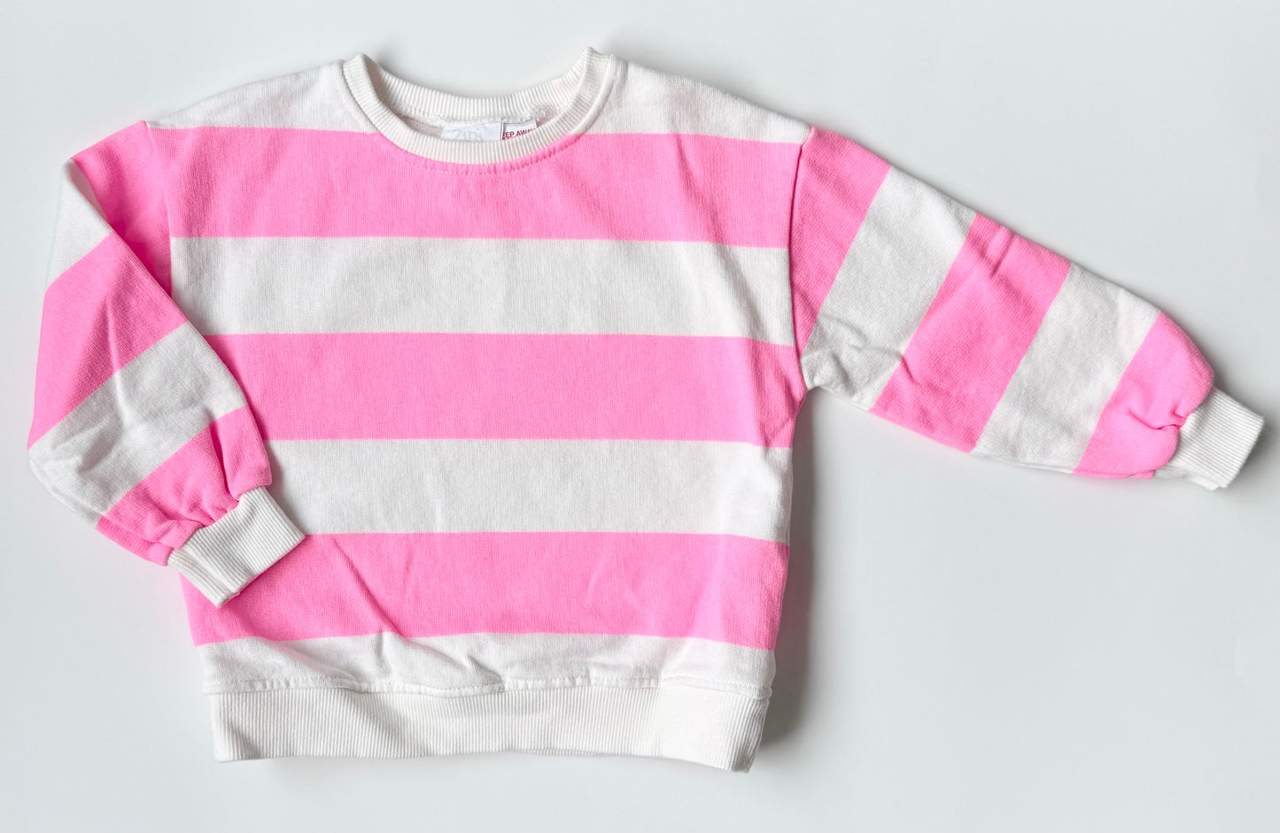 Zara White & Hot Pink Striped Crewneck Sweater (2-3 Years)