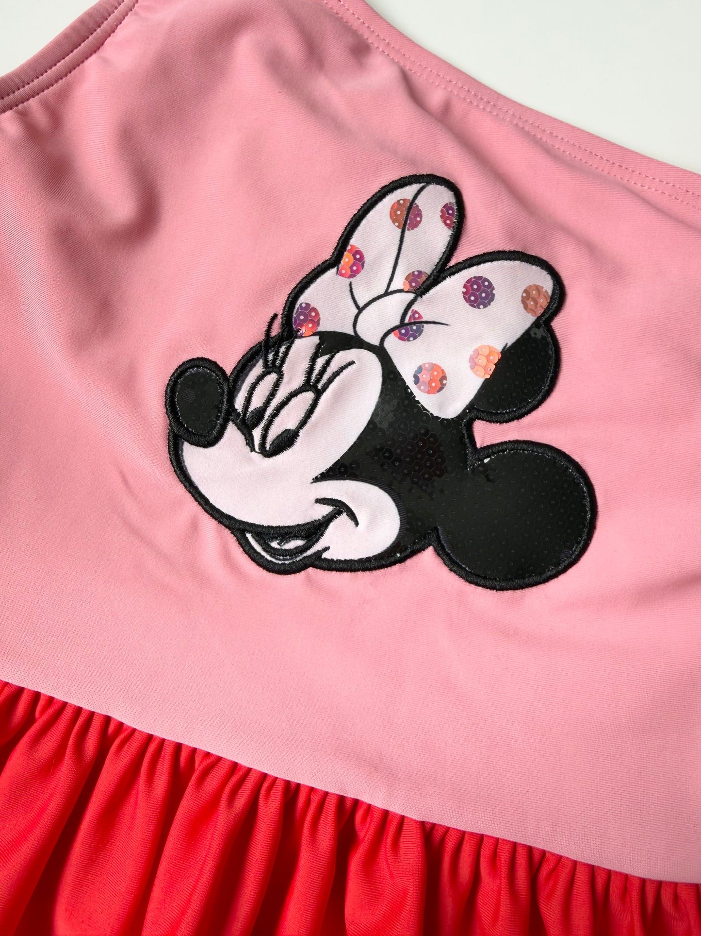 The Disney Store Pink & Red Minnie Off The Shoulder Two Piece Swimsuit Set (7/8 Years)