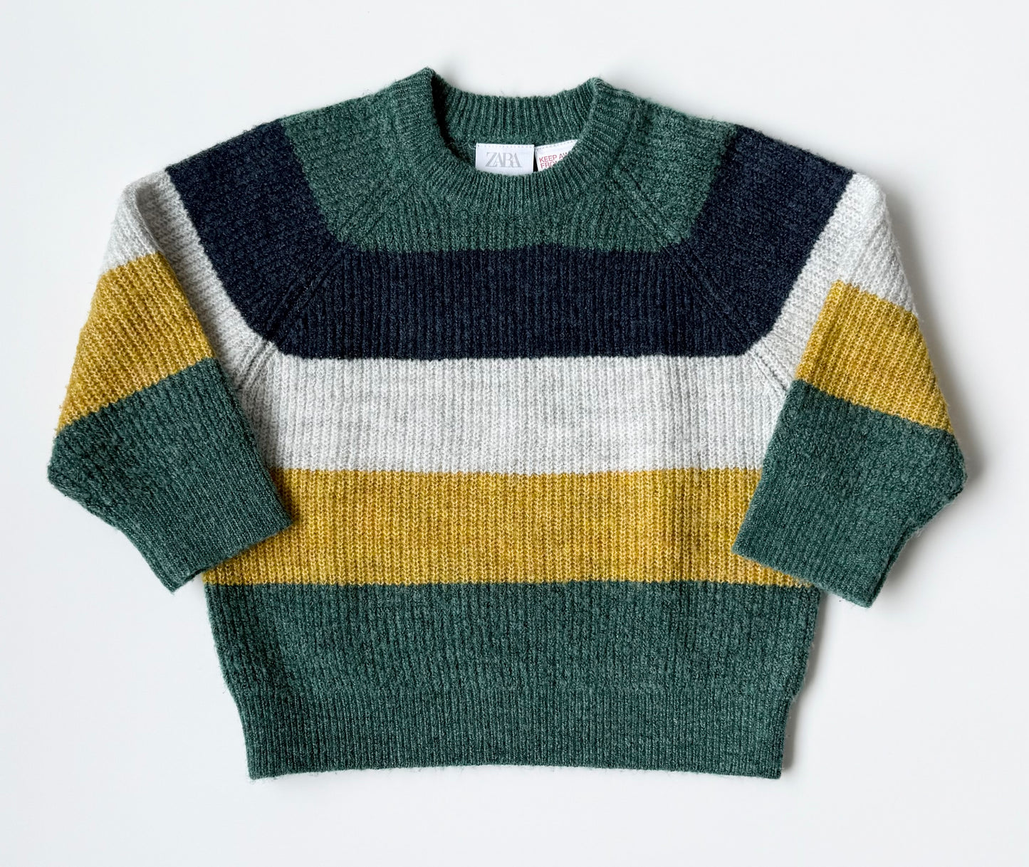 Zara Green & Multicolor Striped Knot Sweater (9-12 Months)