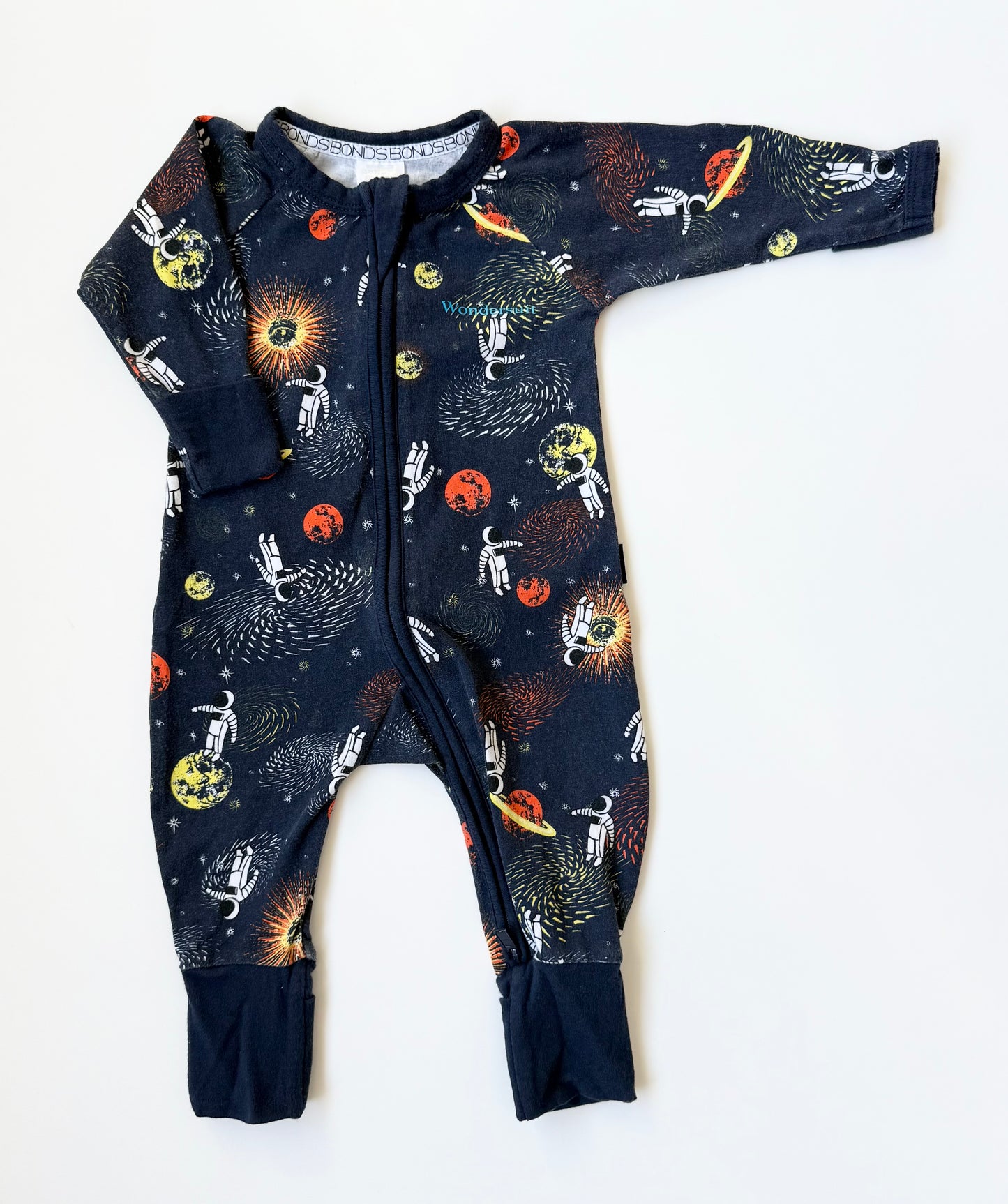 Bonds Wondersuit Navy Outter Space Sleeper Romper (0-3 Months)