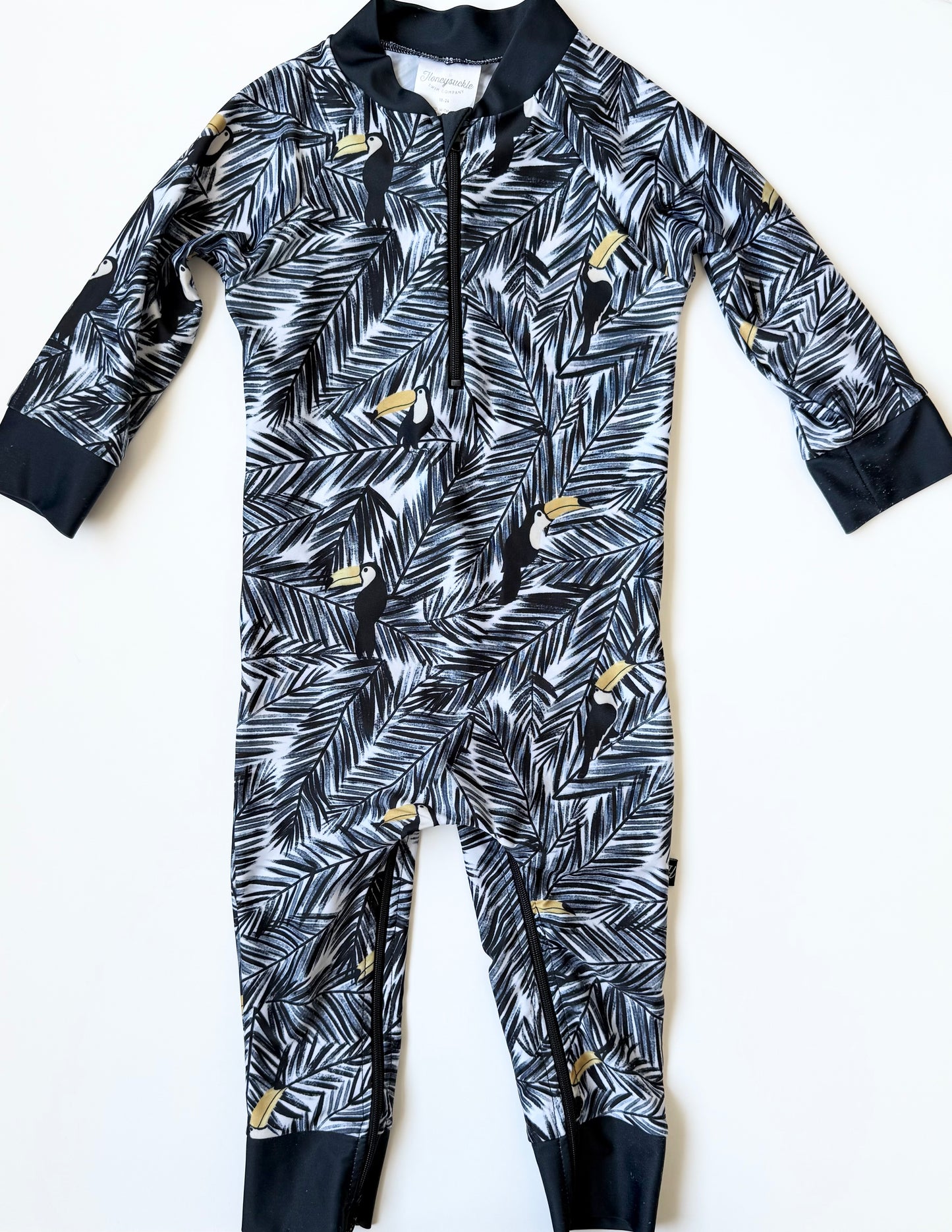 Honeysuckle Swim Black Toucans Full Coverage Sunsuit (18-24 Months)