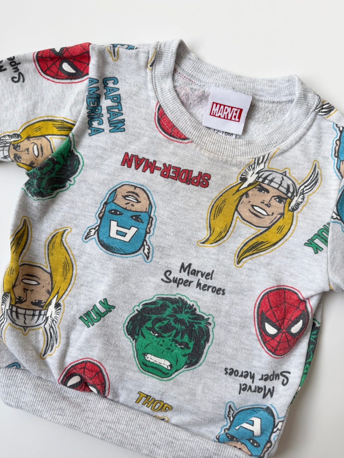 Marvel Light Grey Avengers Characters Crewneck Sweater (12-18 Months)