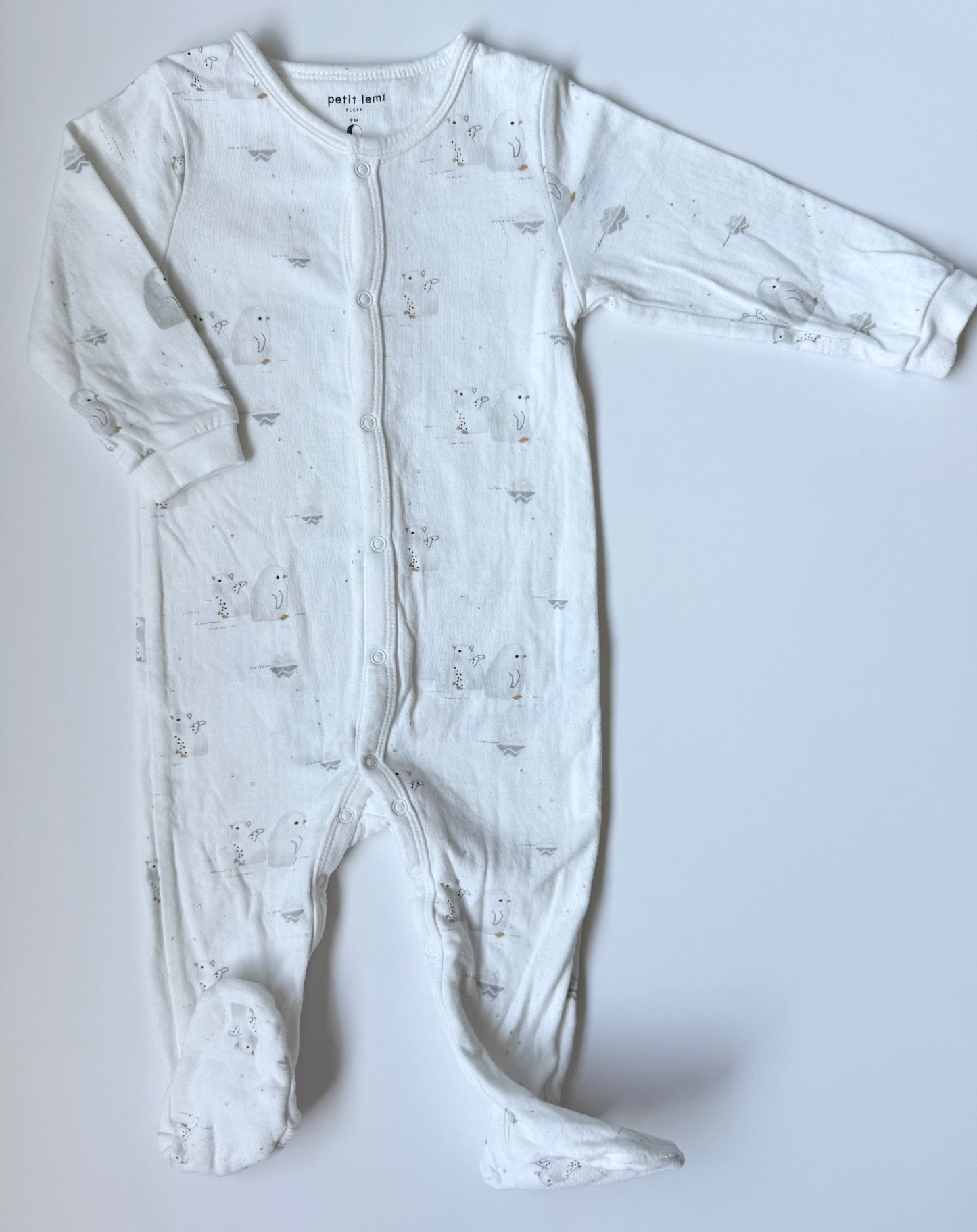 Petit Lem White Penguins Snap Sleeper (9 Months)
