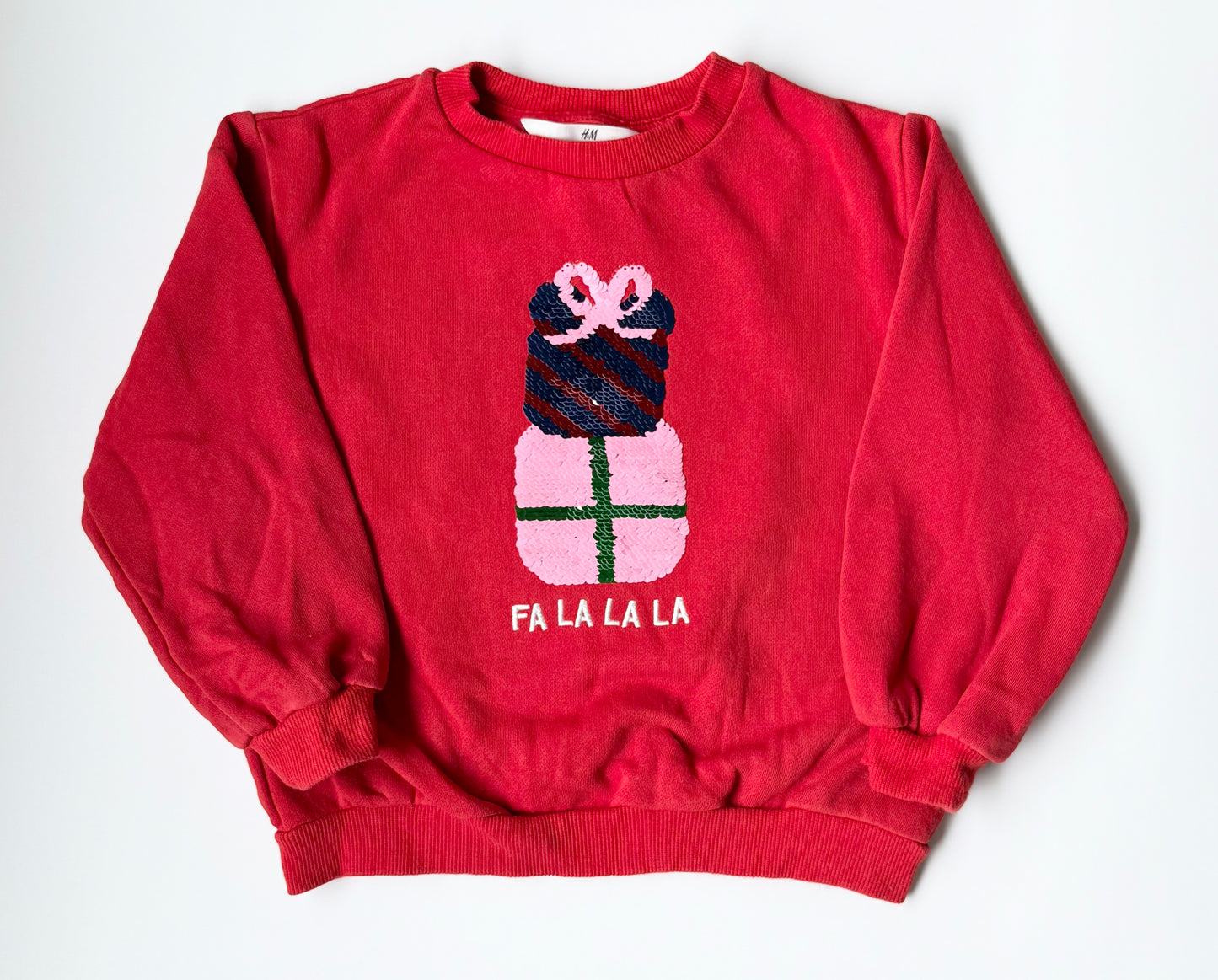 H&M Red “Falalala” Sequence Present & Teddy Sweater (4-6 Years)