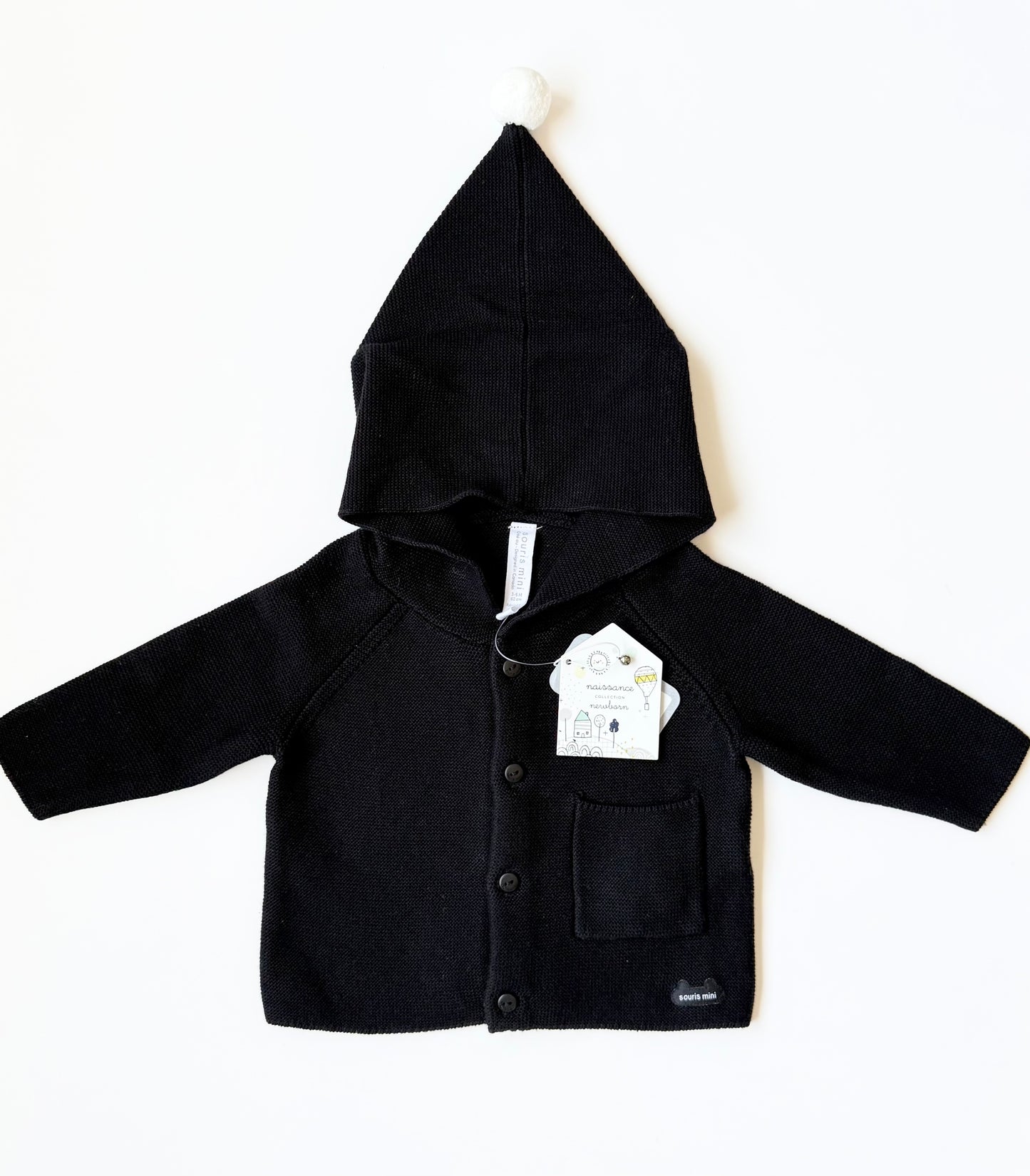 Souris Mini Black Knit Button Up Sweater - New (3-6 Months)