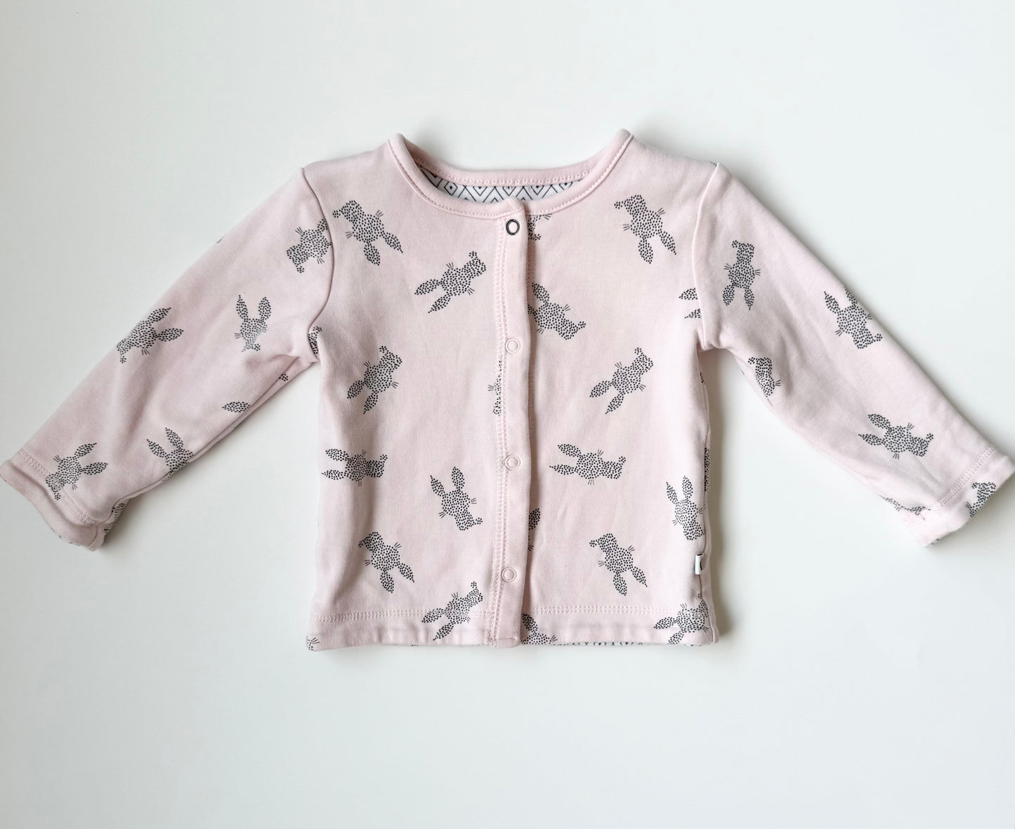 Petit Lem Pink Bunnies Reversible Button Up Sweater (0-3 Months)