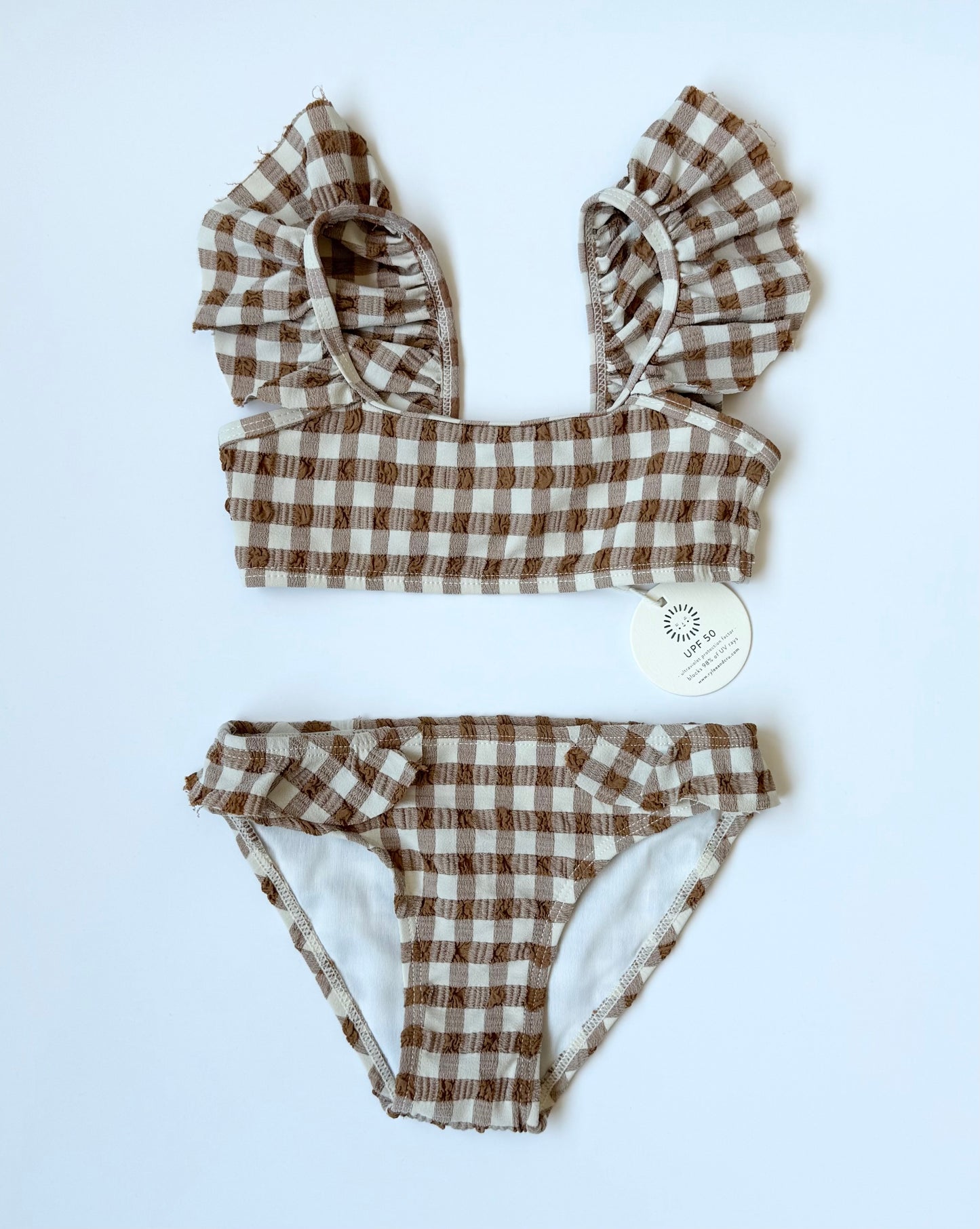 Rylee & Cru Brown Gingham Two Piece Swimsuit - New (2-3 Years)