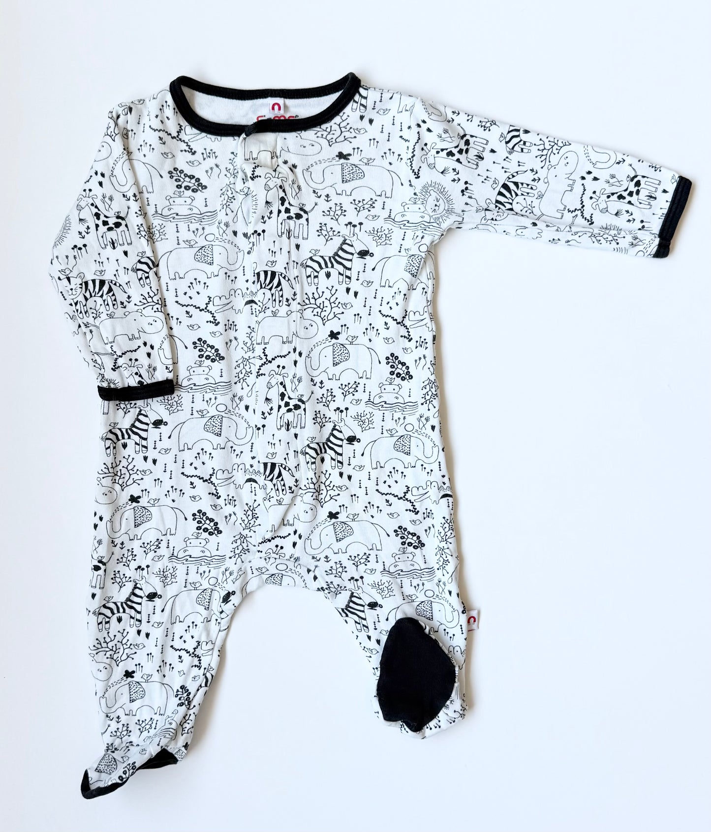 E=MC White & Black Safari Animals Sleeper (3-6 Months)