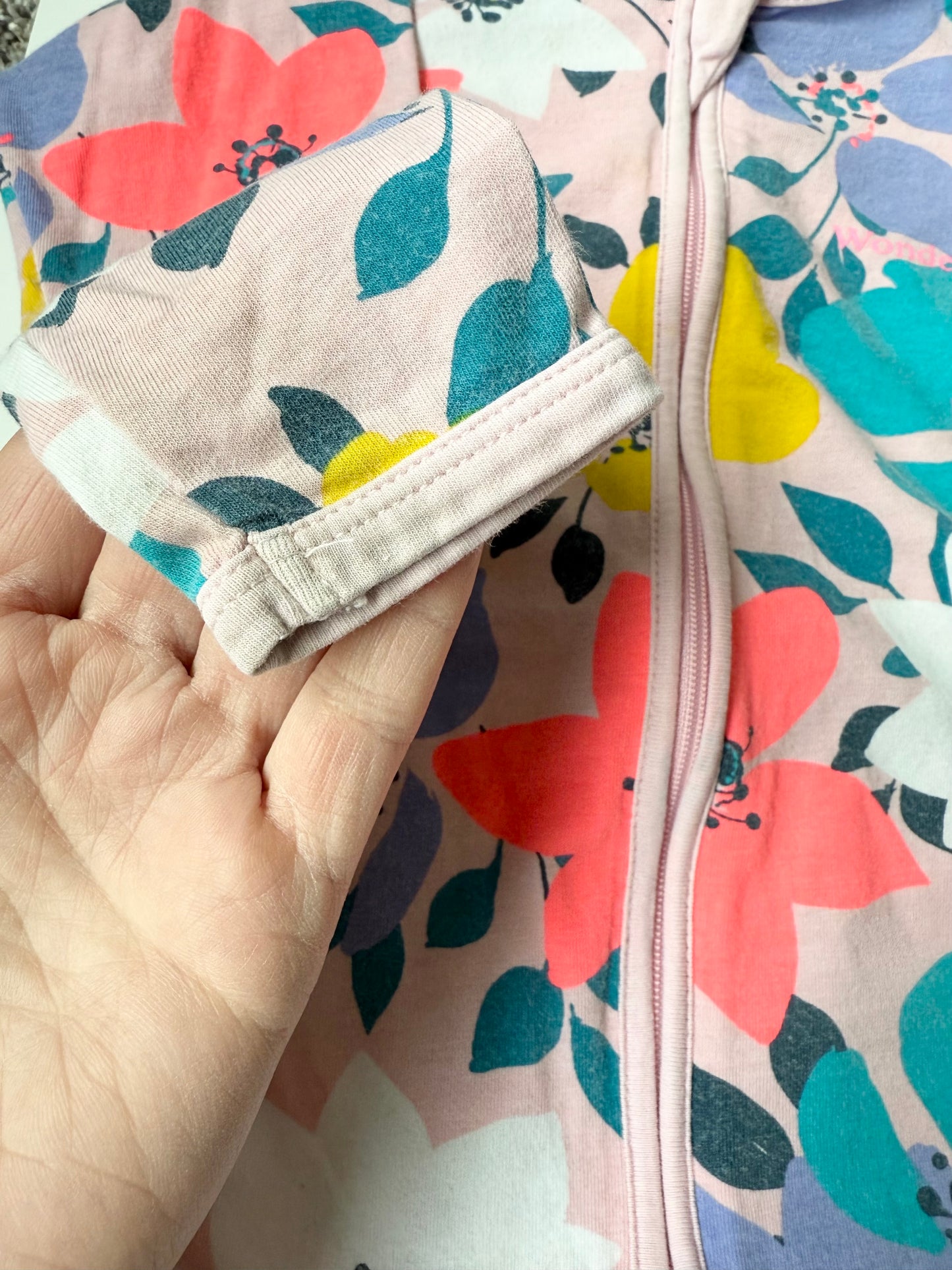 Bonds Wondersuit Pink & Tropical Floral Sleeper Romper (12-18 Months)