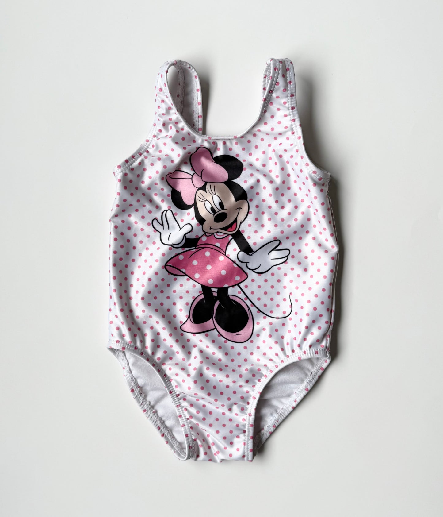 Disney Junior Minnie White & Pink Polkadot One Piece Swimsuit (18-24 Months)