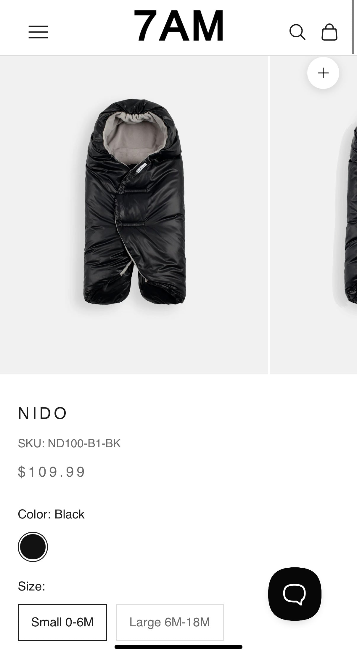 7AM Nido Car Seat Wrap - Black - Small (0-6 Months)