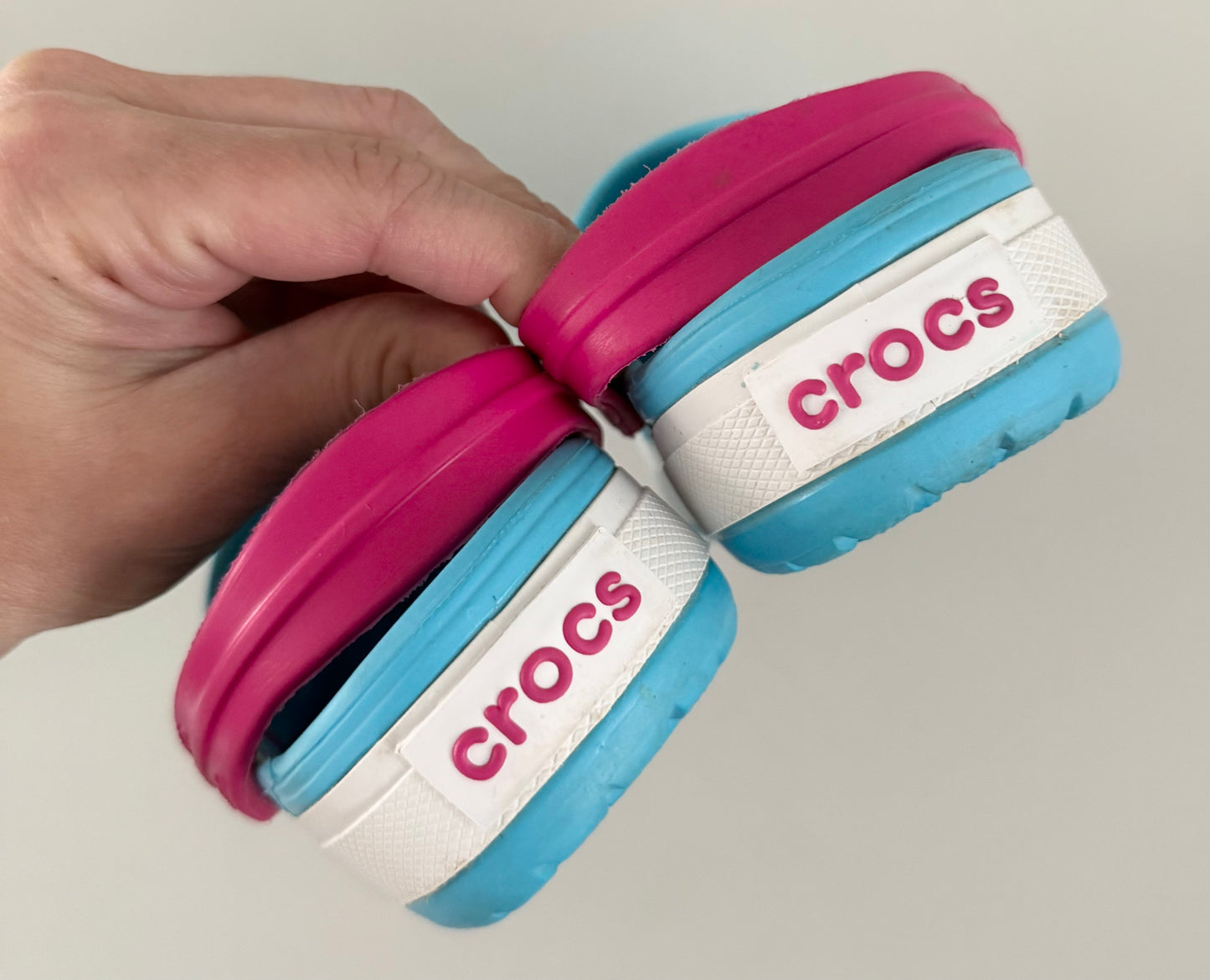 Crocs Light Blue & Pink Slip Ons (C10/11)