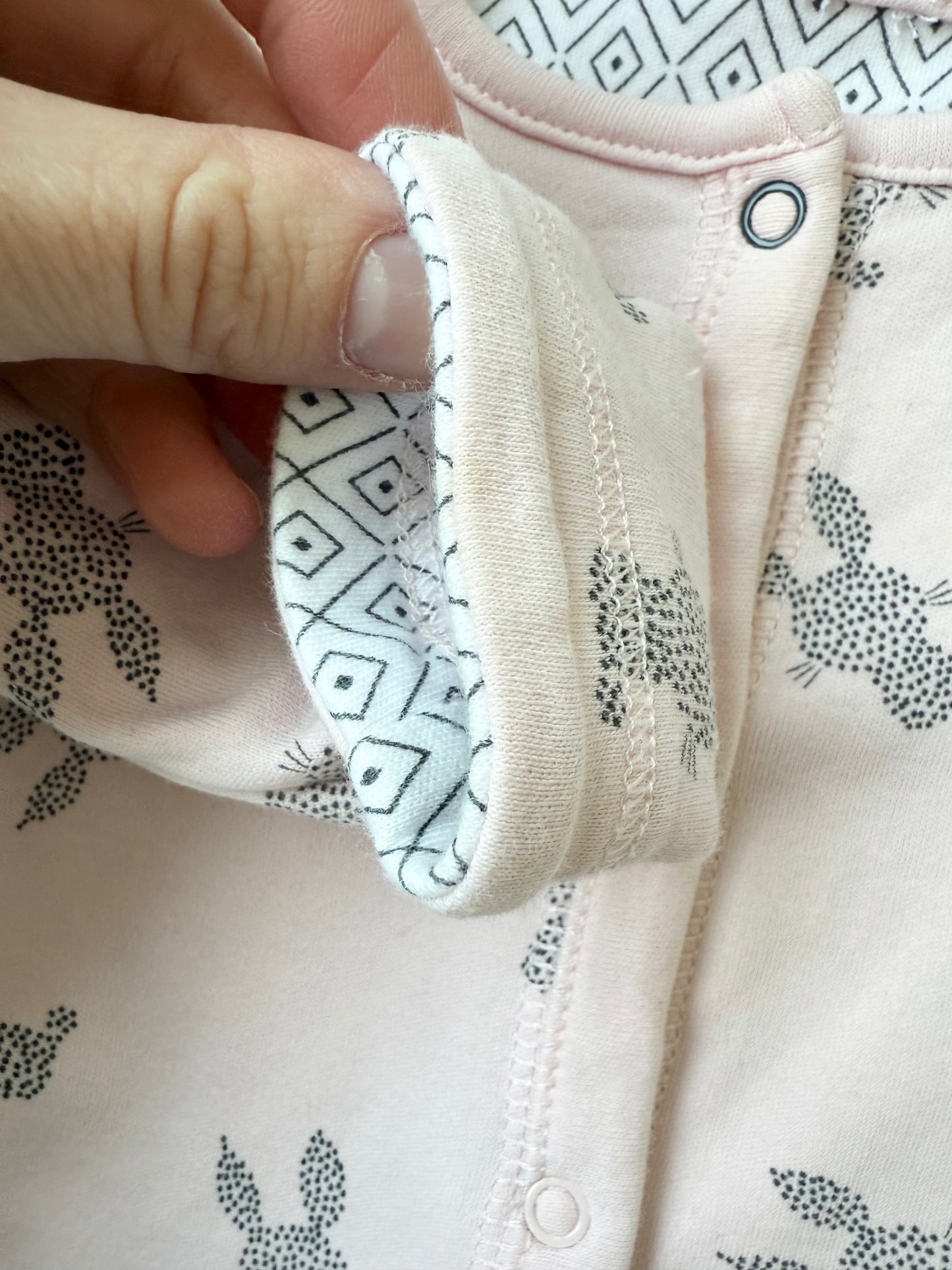 Petit Lem Pink Bunnies Reversible Button Up Sweater (0-3 Months)