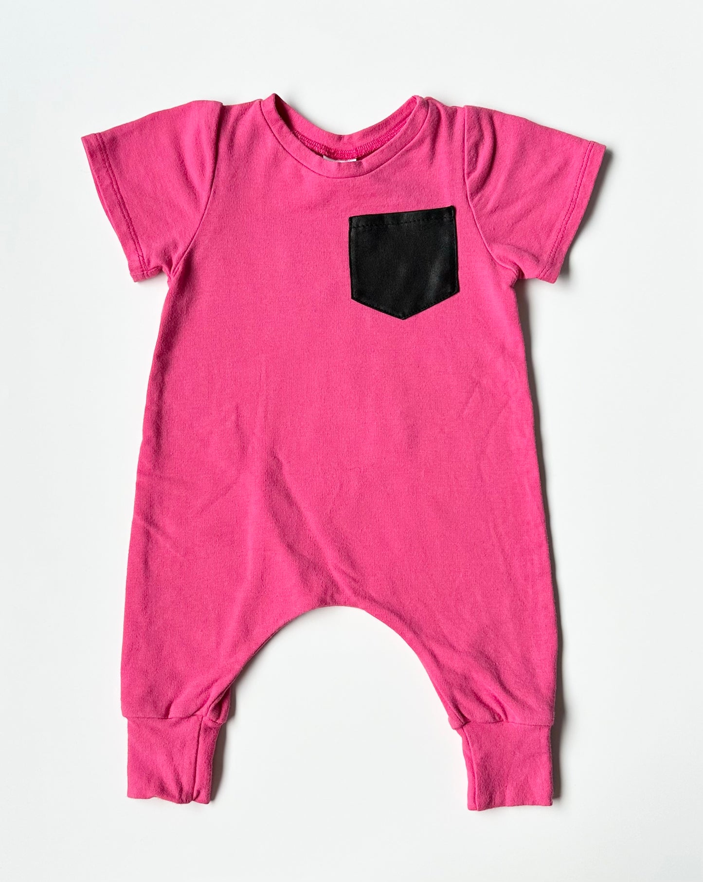Posh & Cozy Hot Pink & Black Beau Pocket Romper (NB-6 Months)