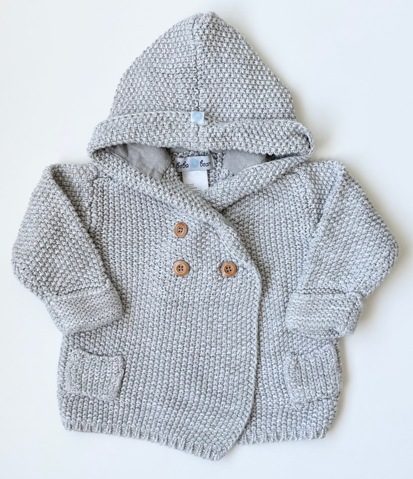 Beba Bean Grey Knit Hooded Sweater (12-18 Months)