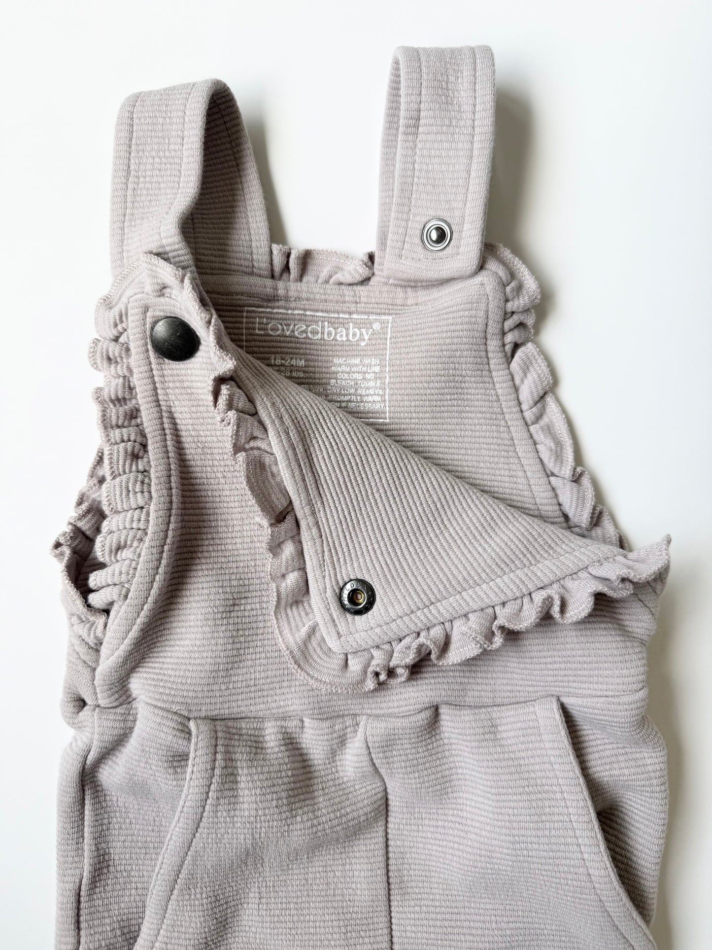 L’oved Baby Light Grey Ribbed Fabric Overalls (18-24 Months)