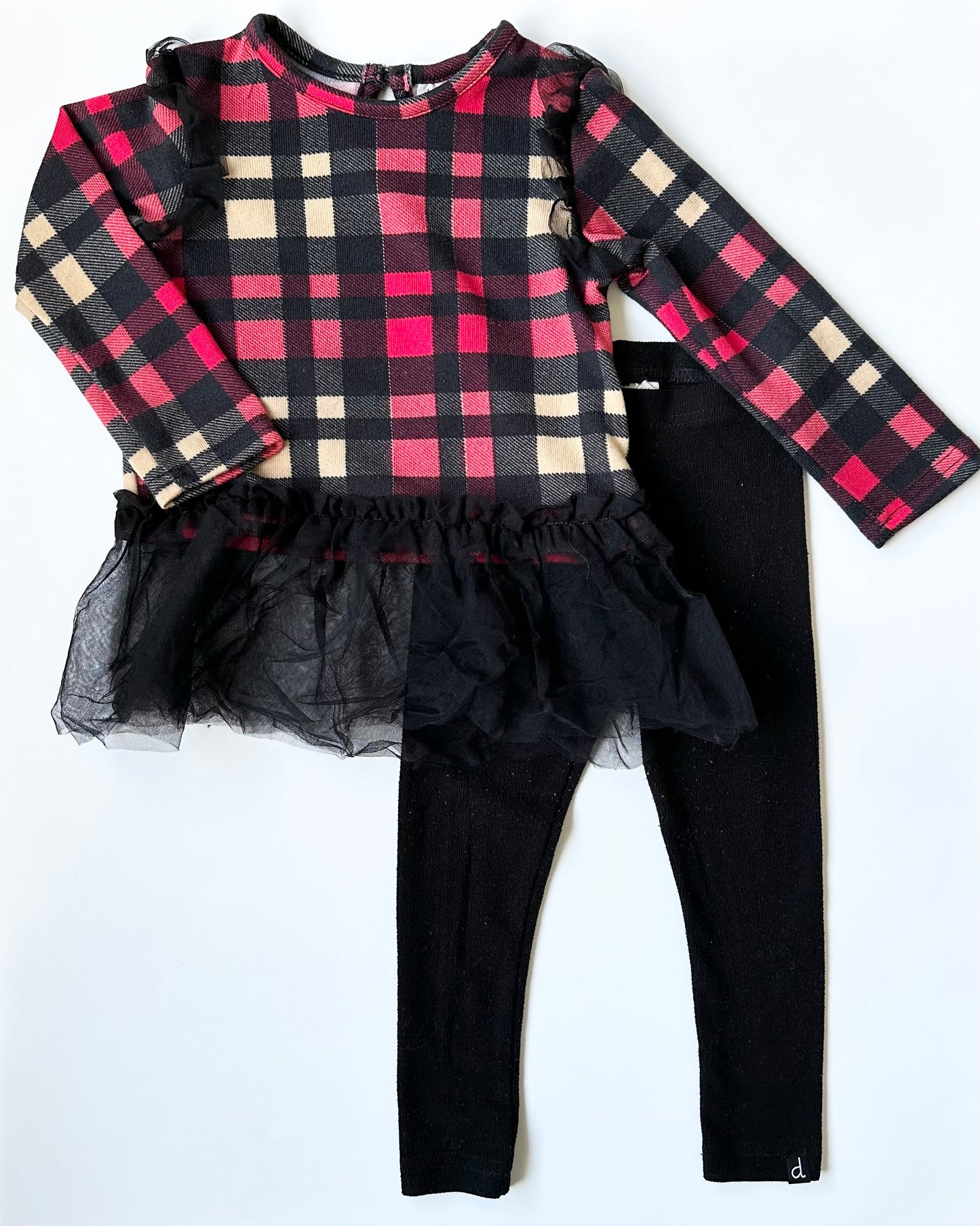 Deux Par Deux Dark Plaid Tutu Top & Matching Leggings (2T)