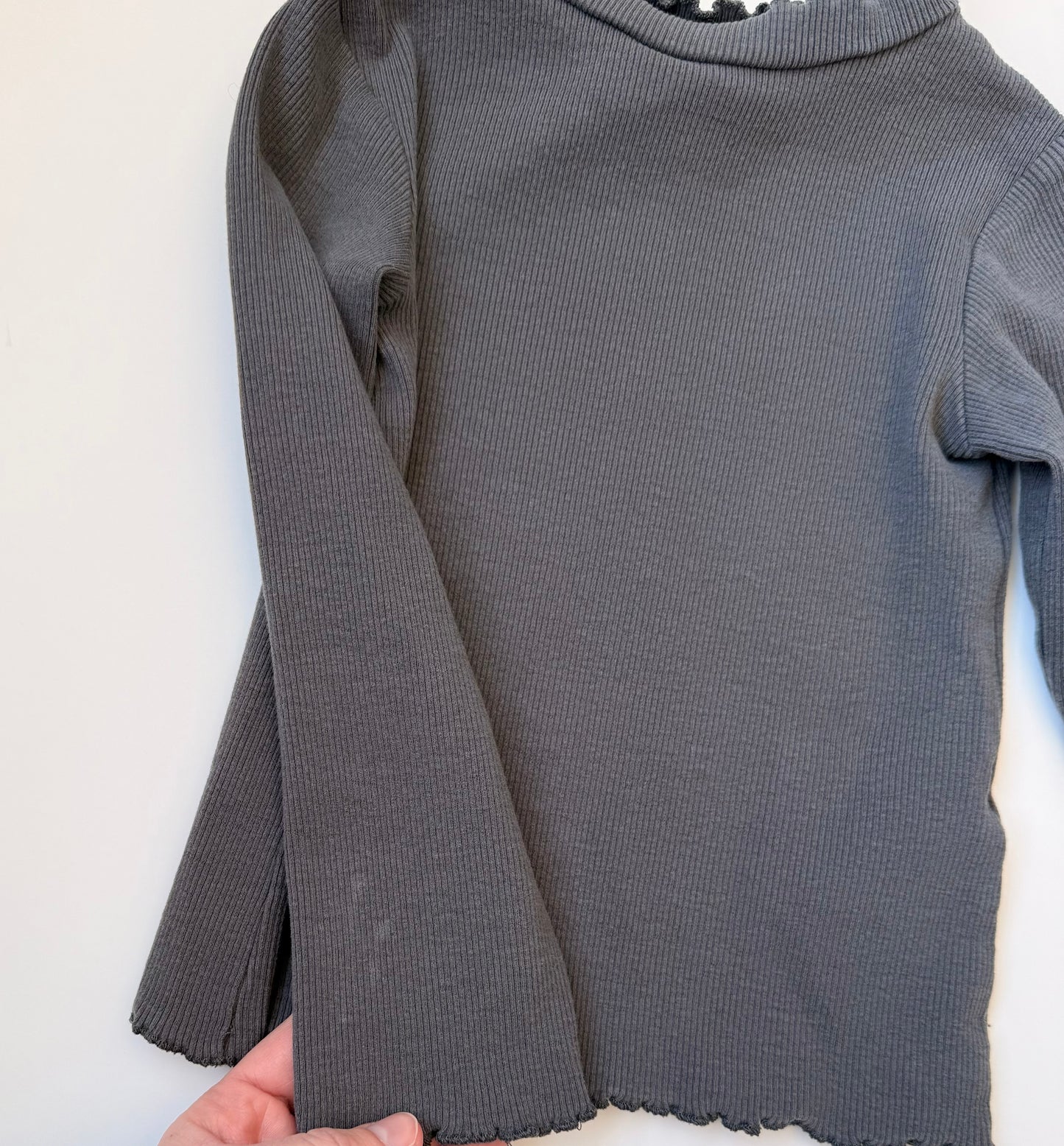 Zara Grey Ribbed Lettuce Hem Long Sleeve (2-3 Years)